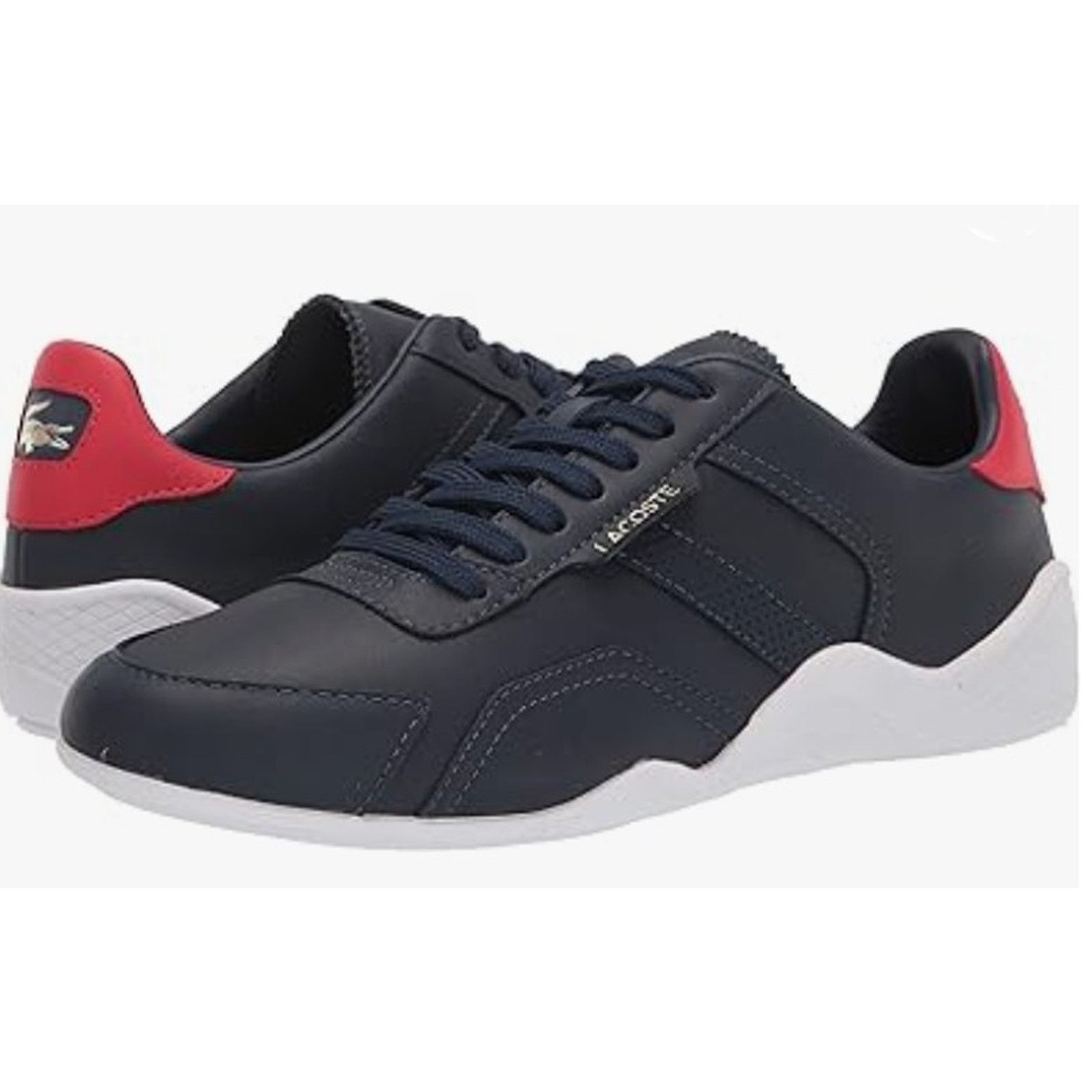 Lacoste Men's HAPONA Leather Sneaker Navy/Red Shoes 11.5