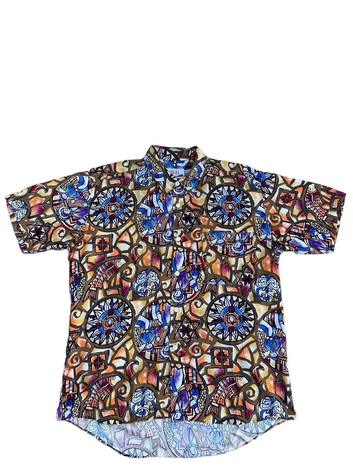 Vintage 90s Follies Japan Multi Color Pop Art Rayon Shirt