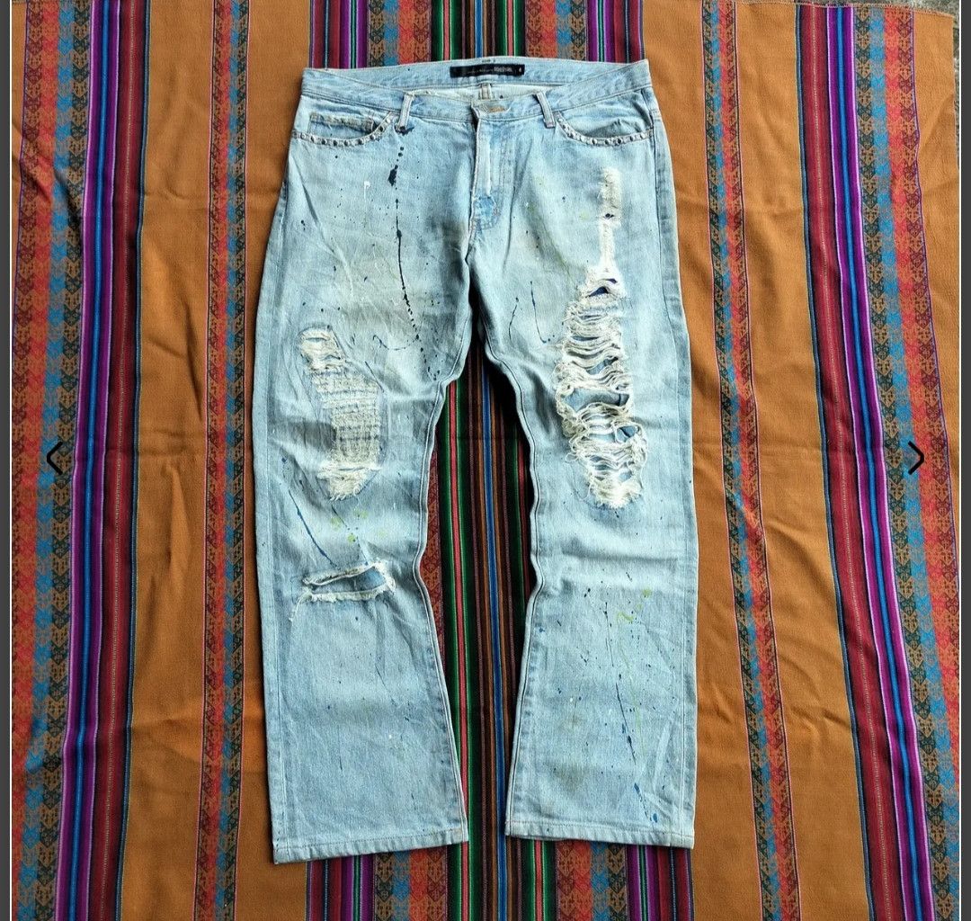 Hollywood Trading Company paint splash snake skin studdet flare denim Size US 35 - 24 Thumbnail