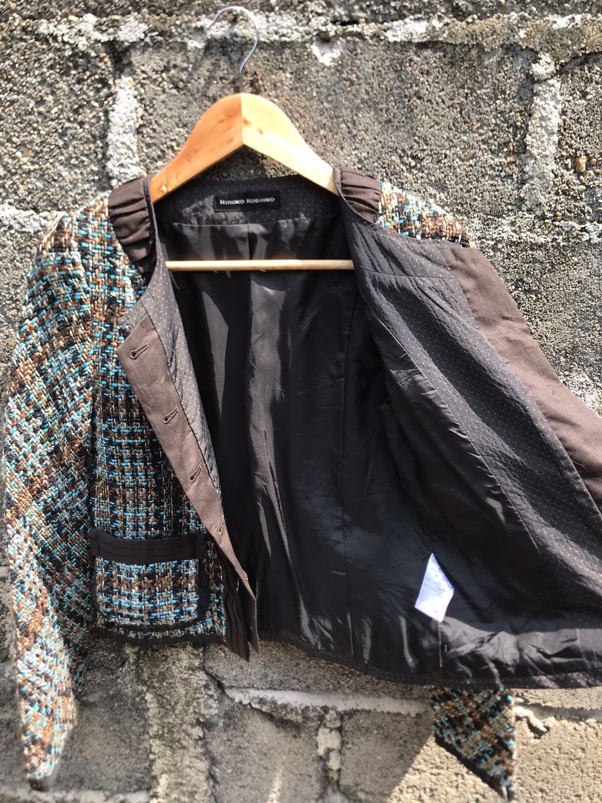 Hiroko Koshino Homme × Japanese Brand Vintage Hiroko Koshino Herringbone Wool Cropped Jacket Size XS / US 0-2 / IT 36-38 - 5 Thumbnail