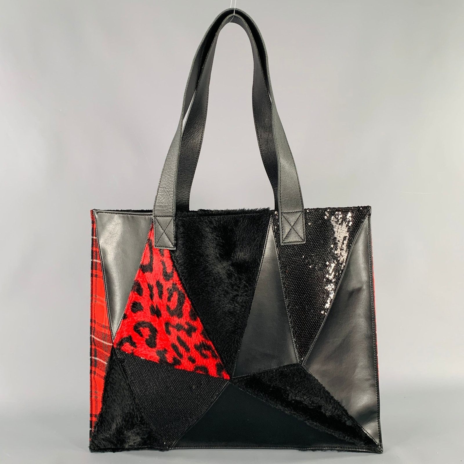 Junya Watanabe Black Red Mixed Materials Faux Fur Tote Handbag Size ONE SIZE - 4 Thumbnail