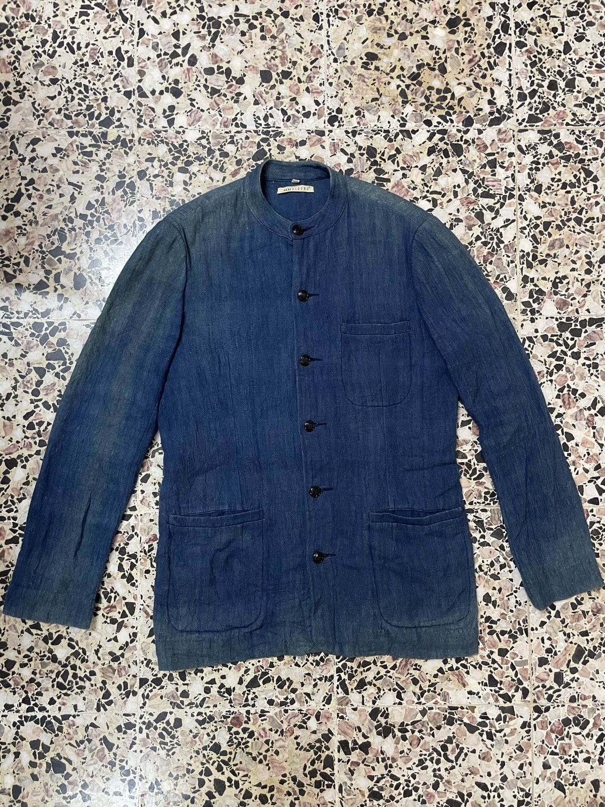 Le Grande Bleu (L.G.B.) Japanese Indigo Blue Mandarin Color Sashiko Navy Jacket WWII Size US S / EU 44-46 / 1 - 4 Thumbnail