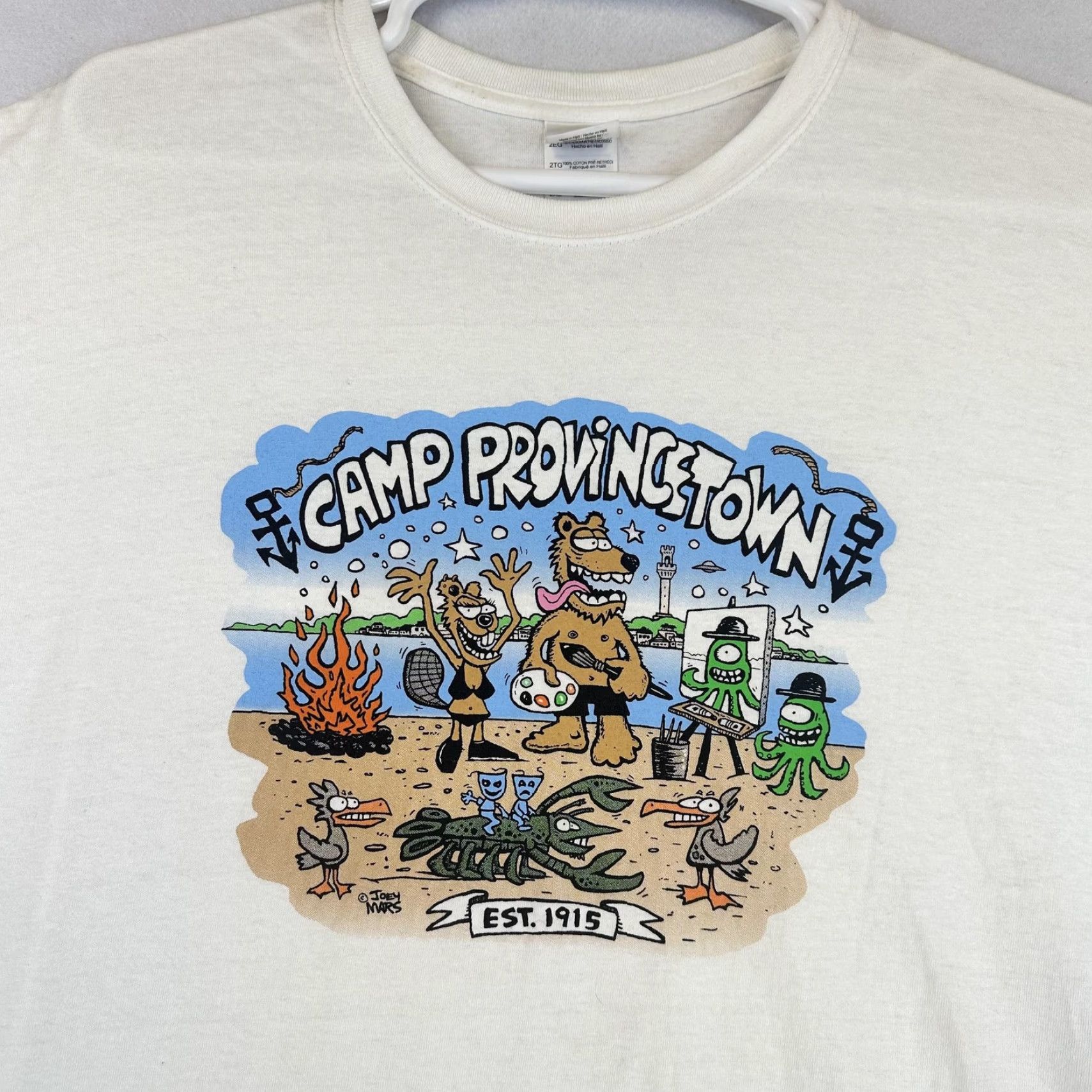 Gildan Camp Provincetown Shirt Mens 2XL White Joey Mars Cartoon Graphic Beach Tee Art Size US XXL / EU 58 / 5 - 4 Thumbnail