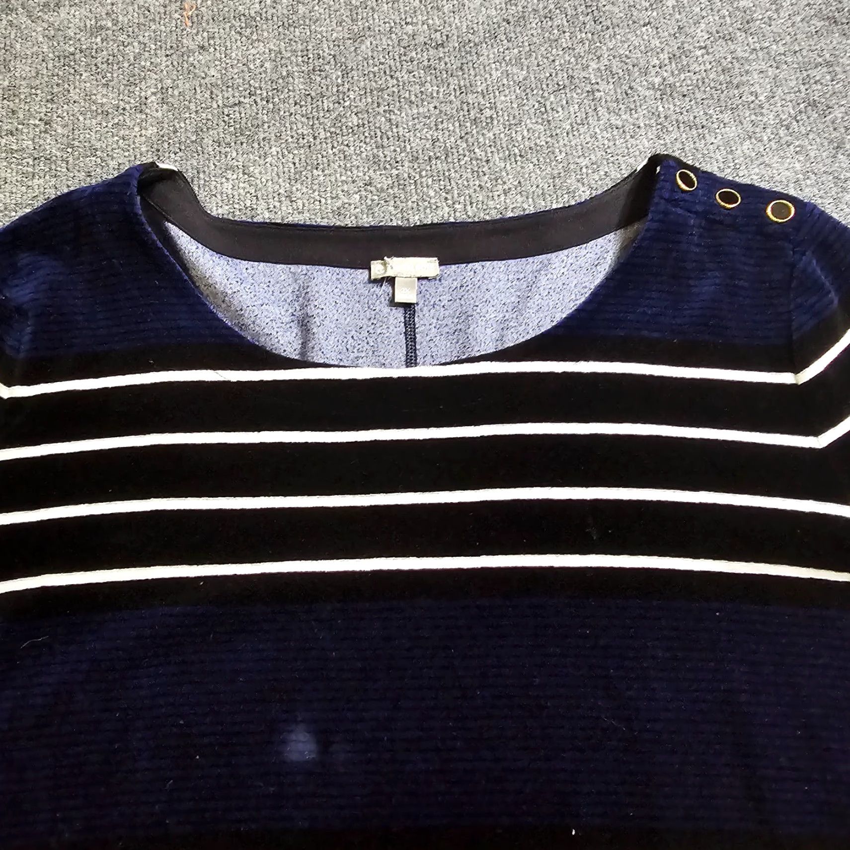 Talbots Talbots Sweater Womens 2X Blue White Velour Striped 3/4 Sleeve Casual Pullover Size XXL / US 16-18 / IT 52-54 - 2 Thumbnail