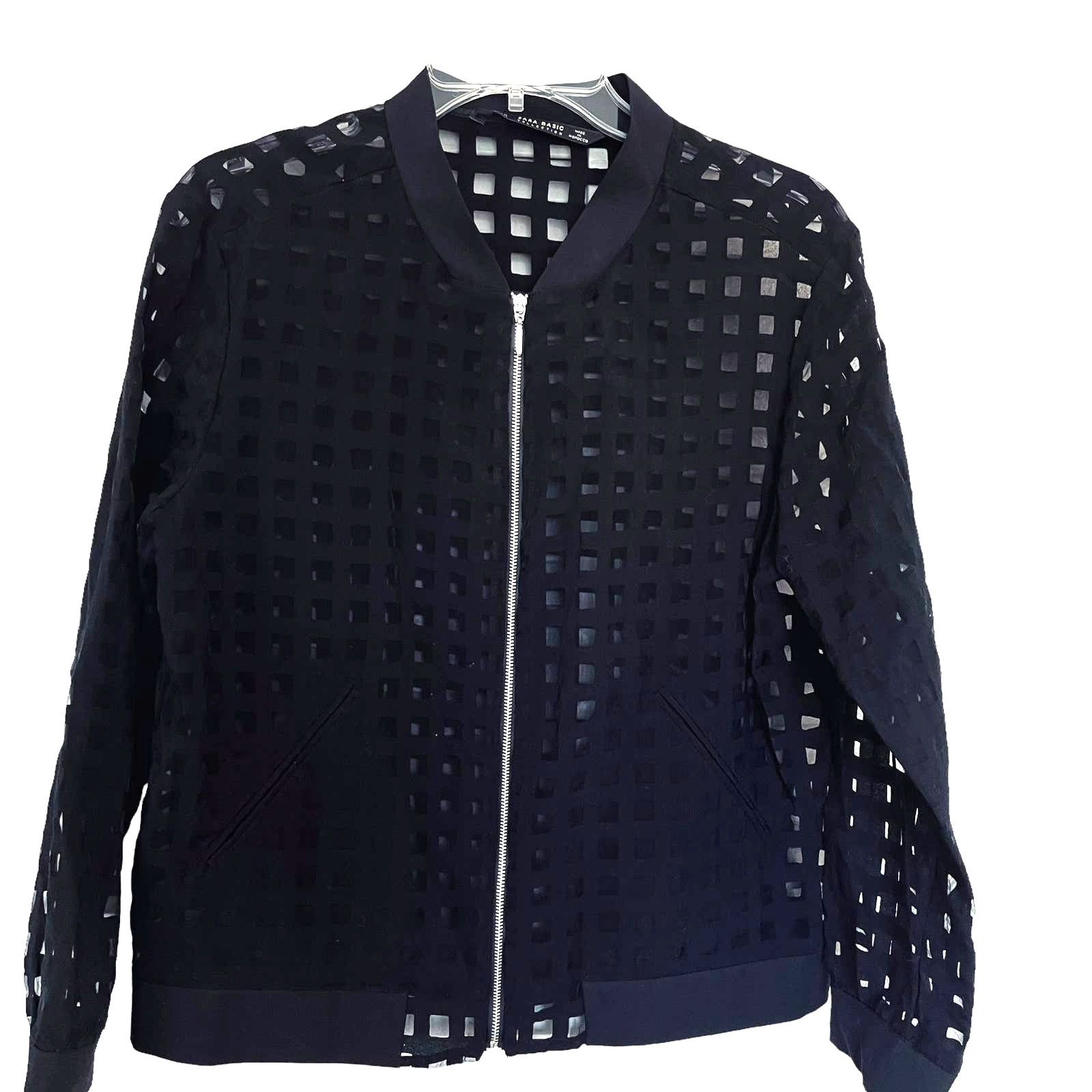 Zara Zara Black Window Pane Bomber Semi Sheer Jacket size M Size M / US 6-8 / IT 42-44 - 2 Thumbnail