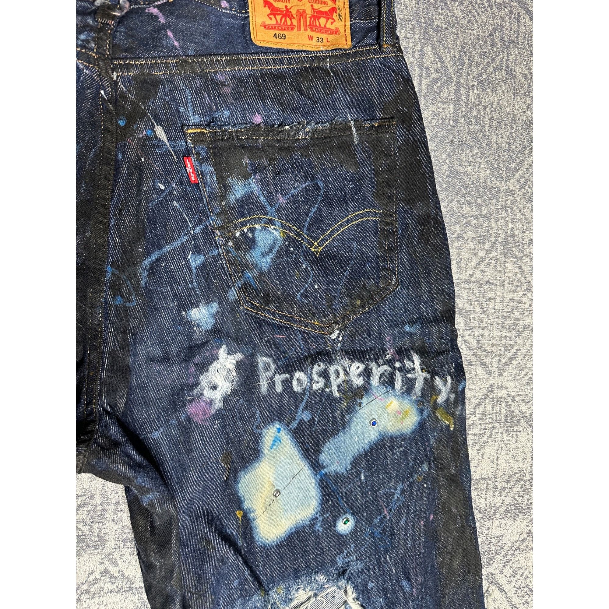 Levi's Custom Reworked Embellished Bleached Distressed Paint Staine Size US 33 - 8 Thumbnail