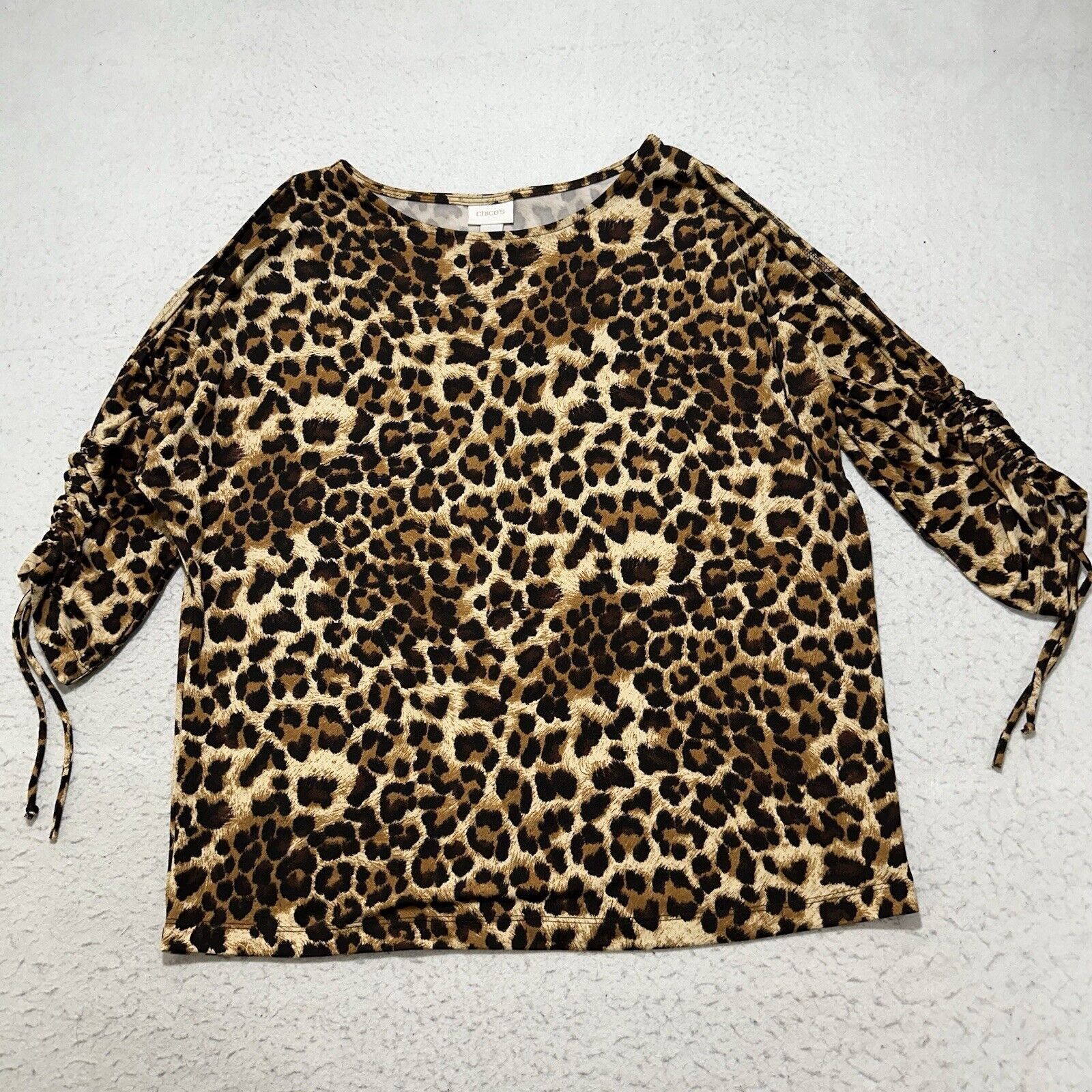 Chicos Chicos Large Brown Leopard Print Exposed Shoulder Blouse Size L / US 10 / IT 46 - 1 Thumbnail