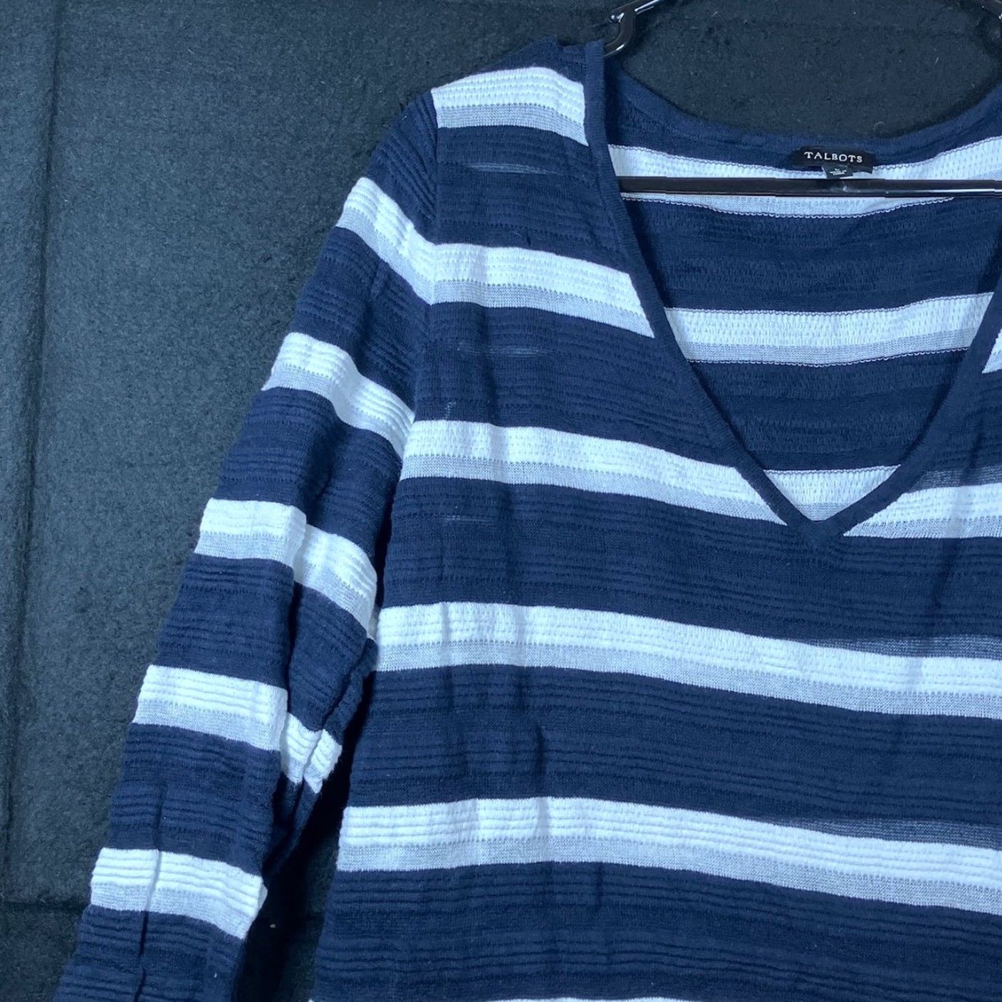Talbots Talbots Womens Dress Navy Blue V Neck Striped Tunic Casual Pocket Stretch Large Size L / US 10 / IT 46 - 3 Thumbnail