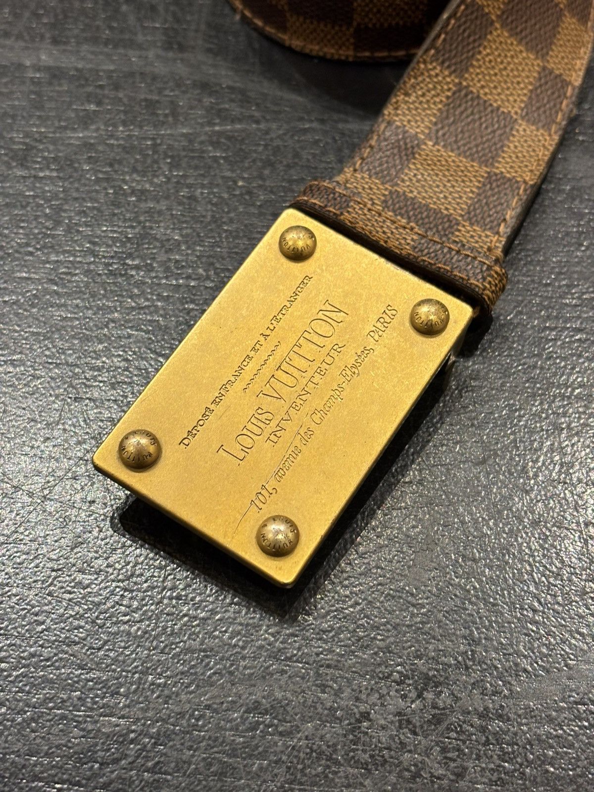 Louis Vuitton Louis Vuitton Square Buckle Damier Belt - Brown Size 36 - 1 Thumbnail