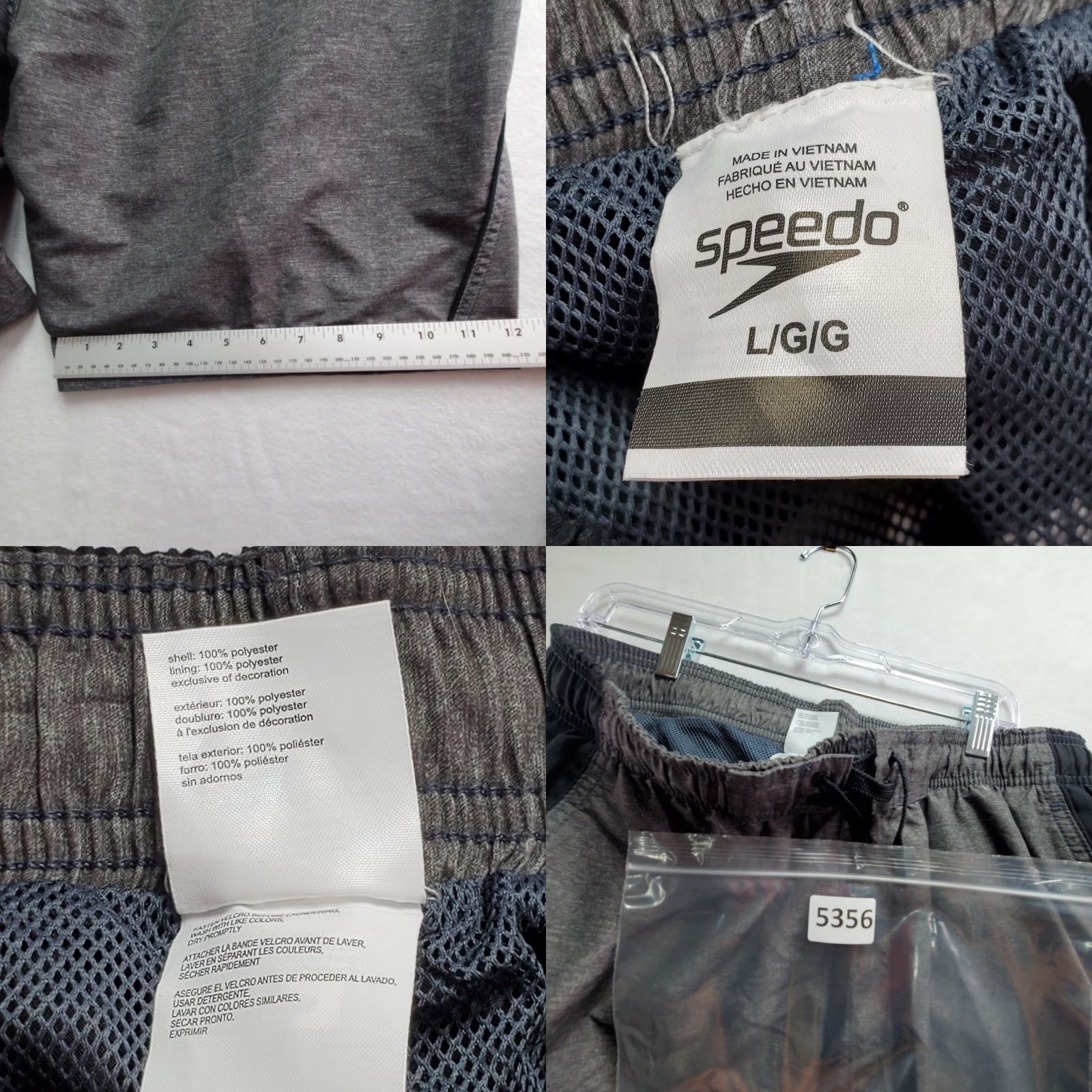 Speedo Speedo Swim Trunks Men's Large Gray Black Polyester Beach Surfing Quick Dry Size US 33 - 9 Thumbnail