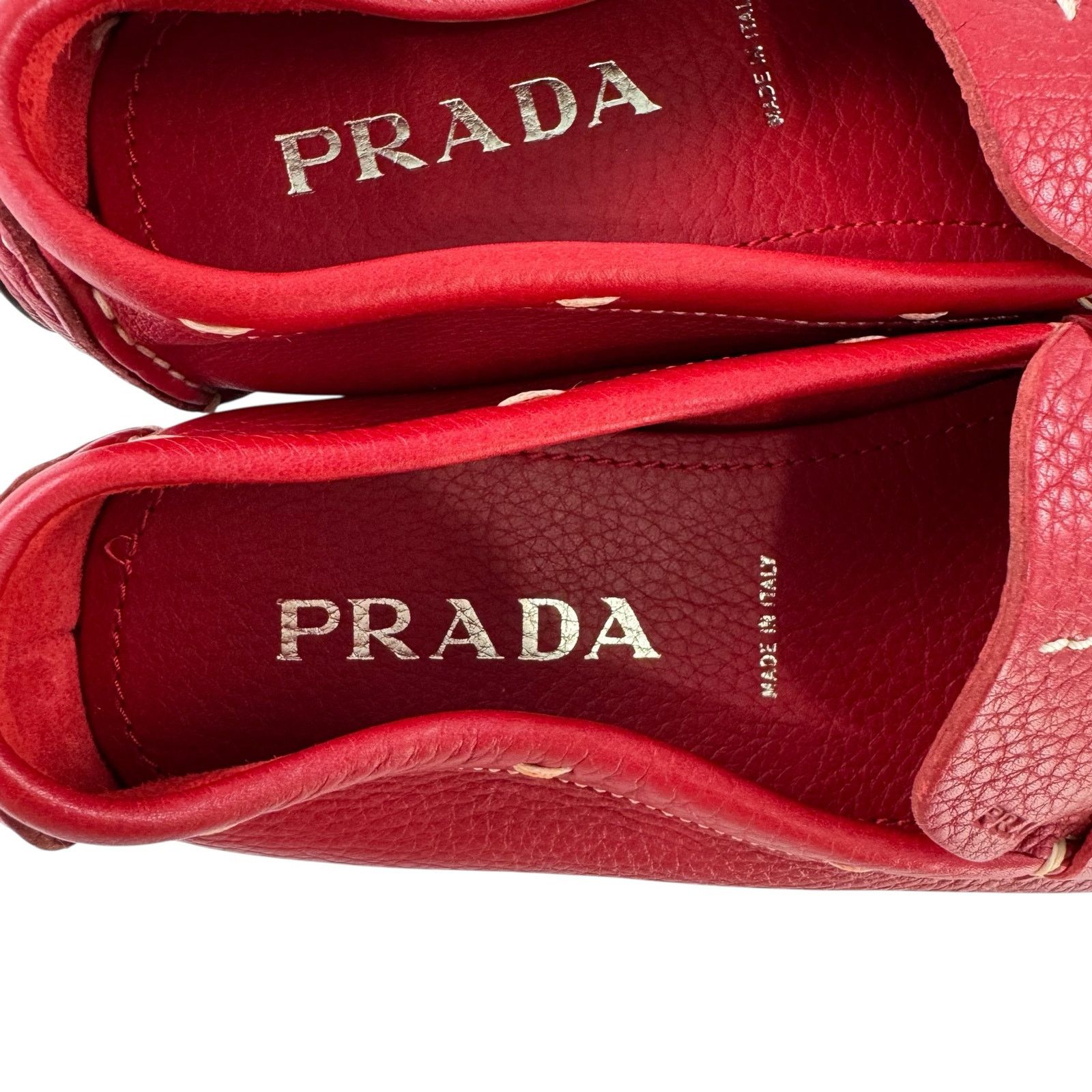 Prada Prada Red Pebbled Leather Loafers Size US 7 / IT 37 - 10 Thumbnail