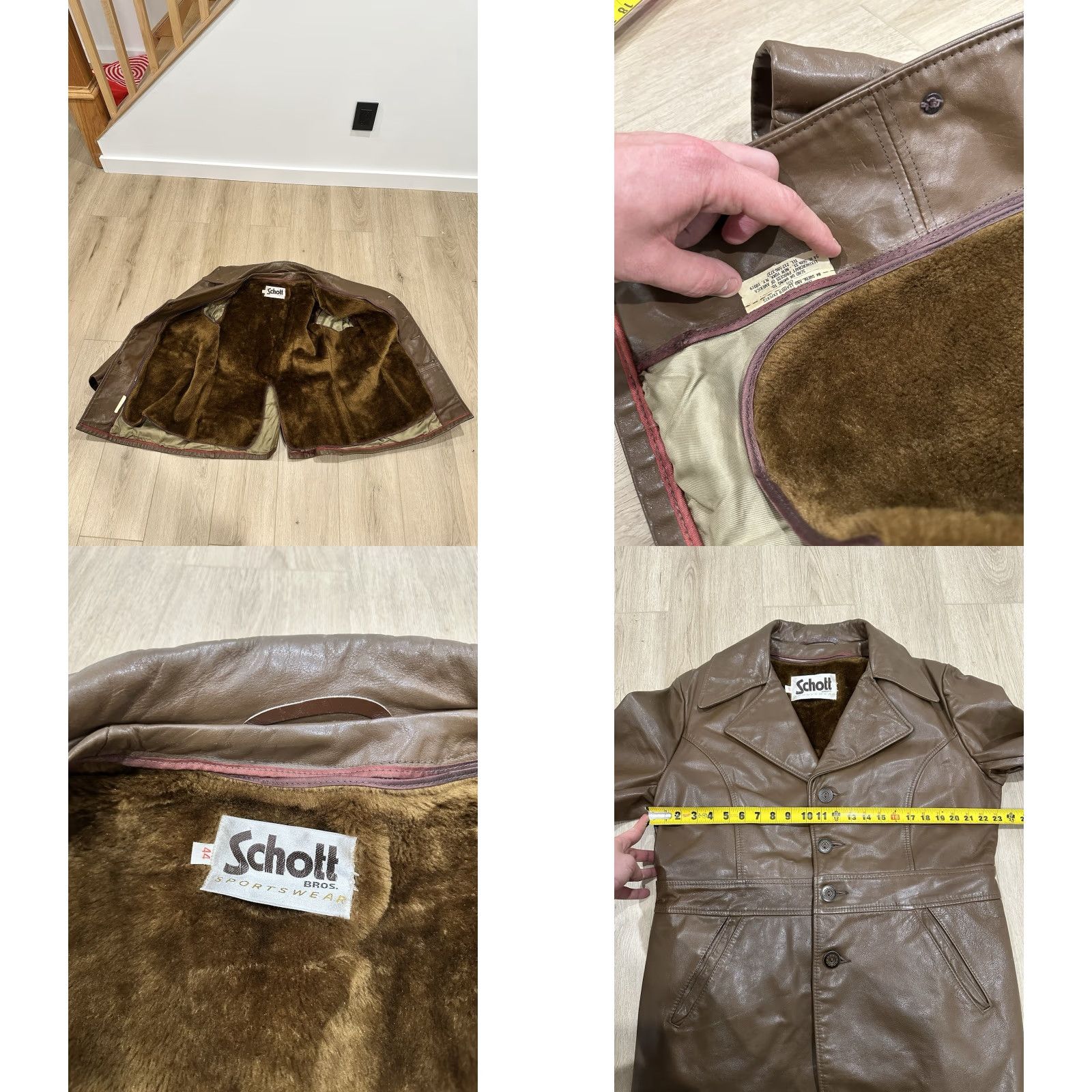 Schott VINTAGE SCHOTT Leather Removable Fur Lined Button Blazer Disco Jacket Coat Mens 44 Size 44R - 9 Thumbnail