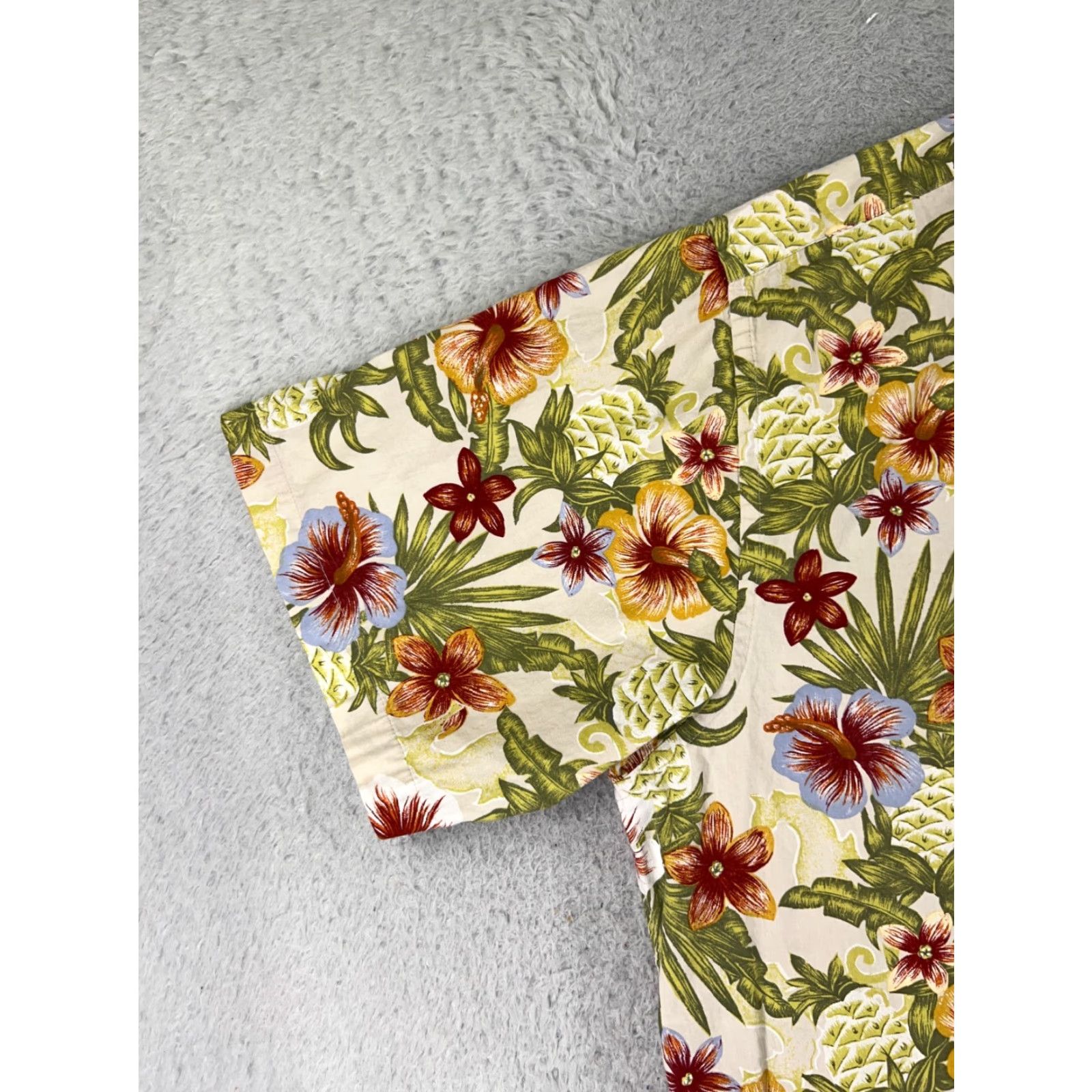 Vintage Crossings Shirt Mens XL Beige Floral Hibiscus Pineapple Plumeria Cotton Size US XL / EU 56 / 4 - 3 Thumbnail