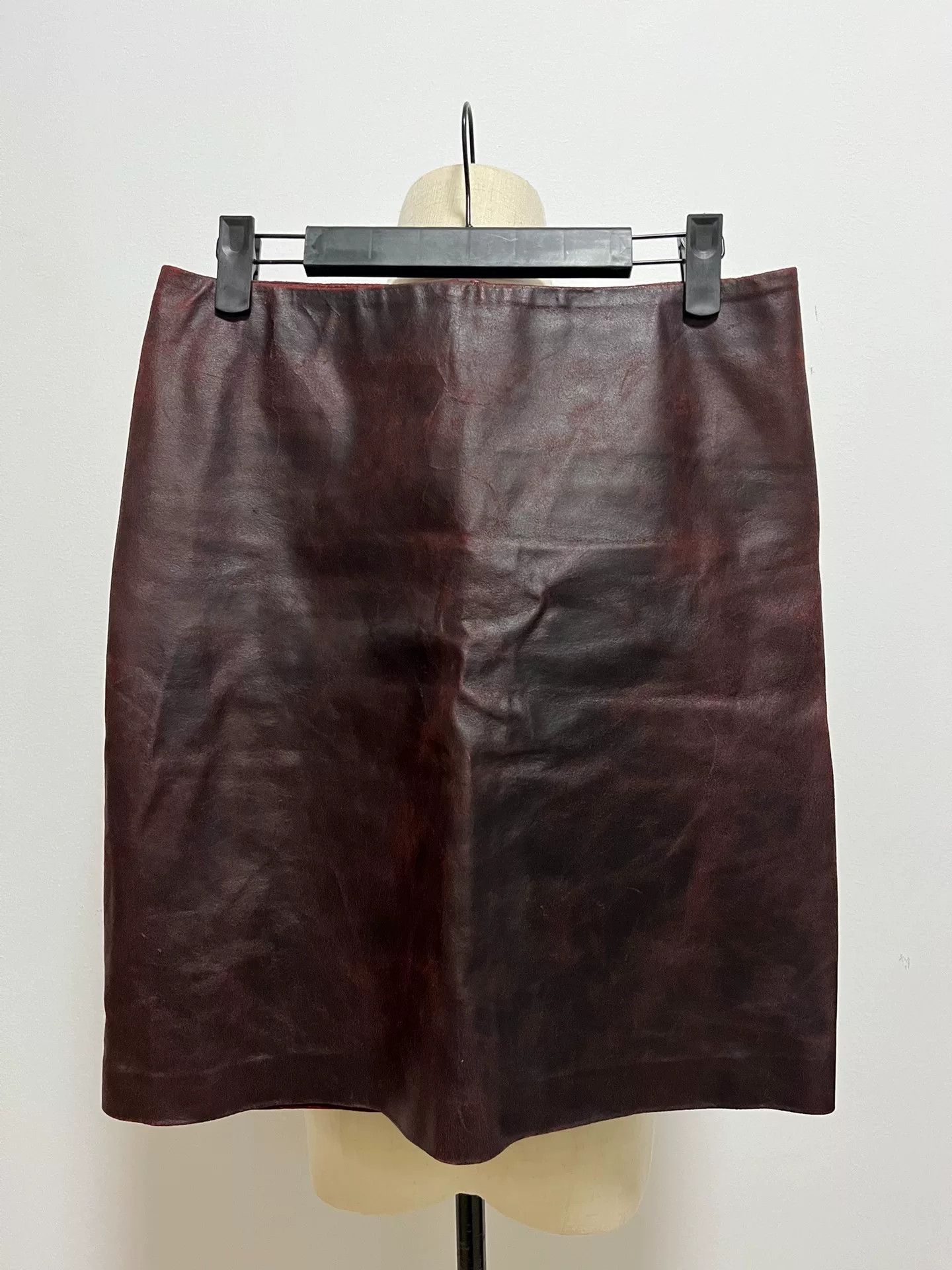 Ann Demeulemeester Ann Demeulemeester Red Cracked Leather Mini Skirt Size 37" - 1 Thumbnail