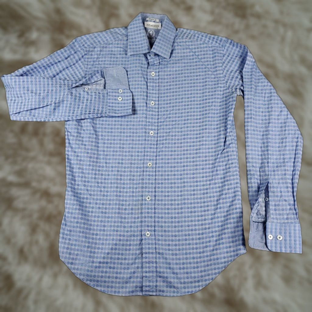 BUGATCHI BUGATCHI Uomo Shirt Mens Small Blue Geometric Button-Up Long Sleeve Regular Fit Size US S / EU 44-46 / 1 - 1 Thumbnail