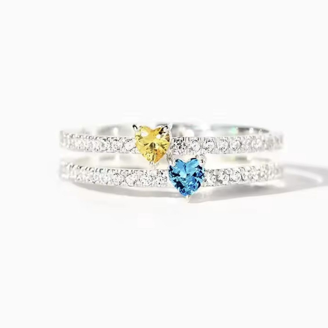 Macys New— Huian Exquisite Yellow/Blue Heart CZ Women Rings SIZE:8 Size ONE SIZE - 1 Thumbnail