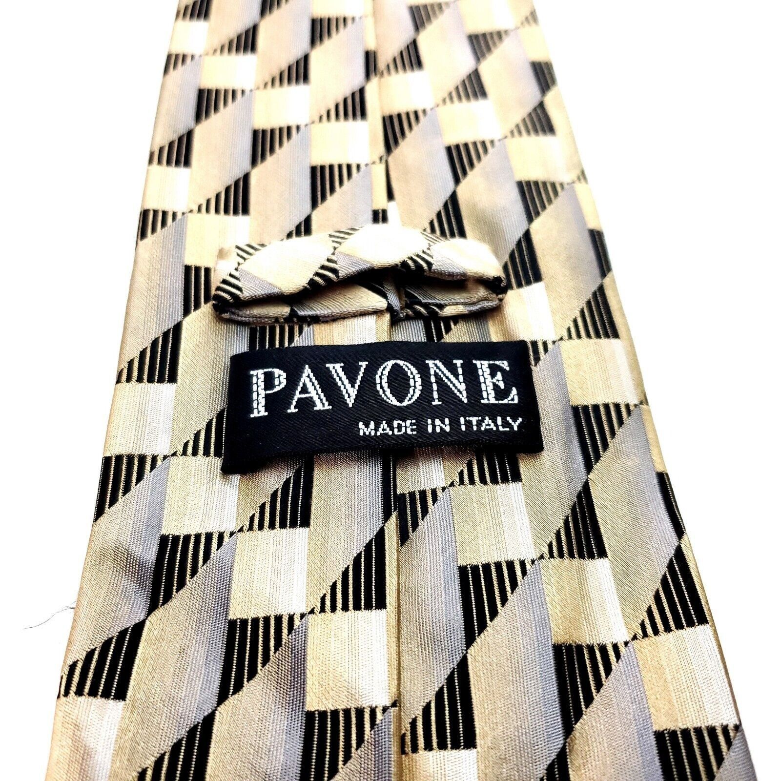 Vintage Pavone Silk Tie Woven Yellow Brown Italy Size ONE SIZE - 4 Thumbnail