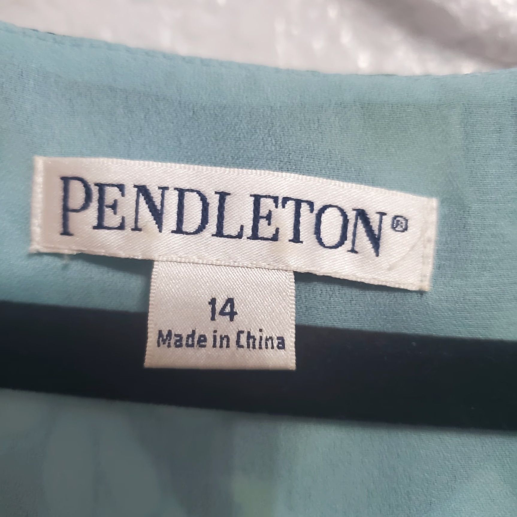 Pendleton VINTAGE Pendleton Dress Women 14 Blue Green Floral Silk Sleeveless Ruffles Lined Knee Length V-Neck Side Zip 100% Silk Womens Size XL / US 12-14 / IT 48-50 - 3 Thumbnail