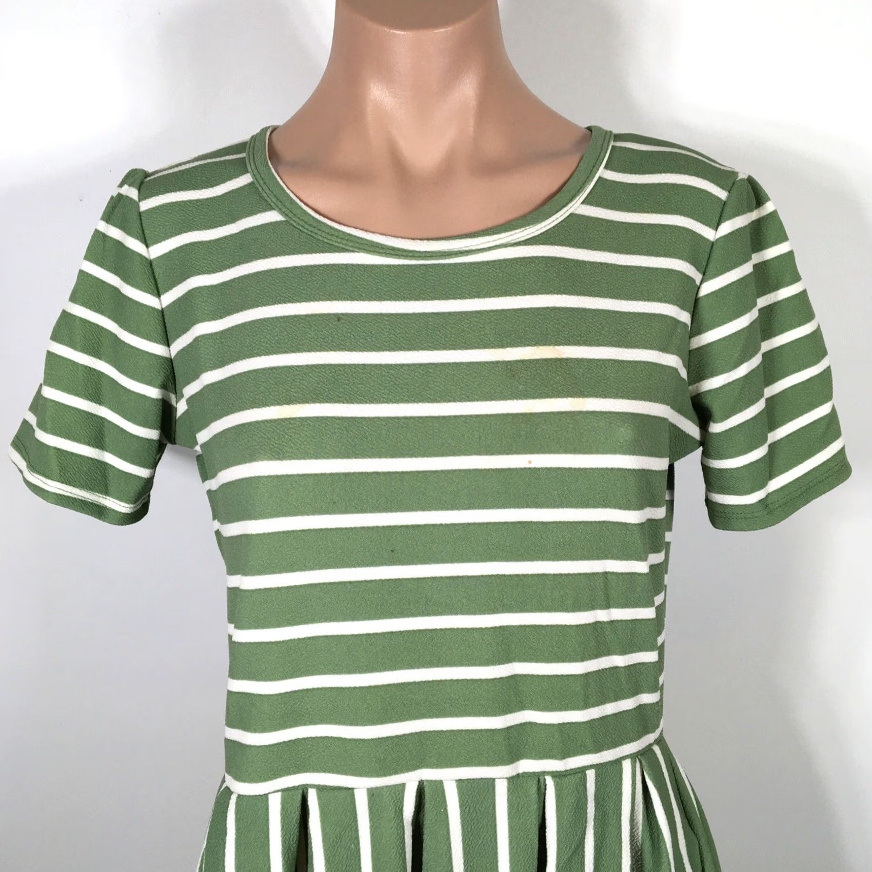 Vintage VINTAGE LuLaRoe Amelia Dress Striped Zipper Green Ivory Knee Length A-Line Womens M Size M / US 6-8 / IT 42-44 - 3 Thumbnail