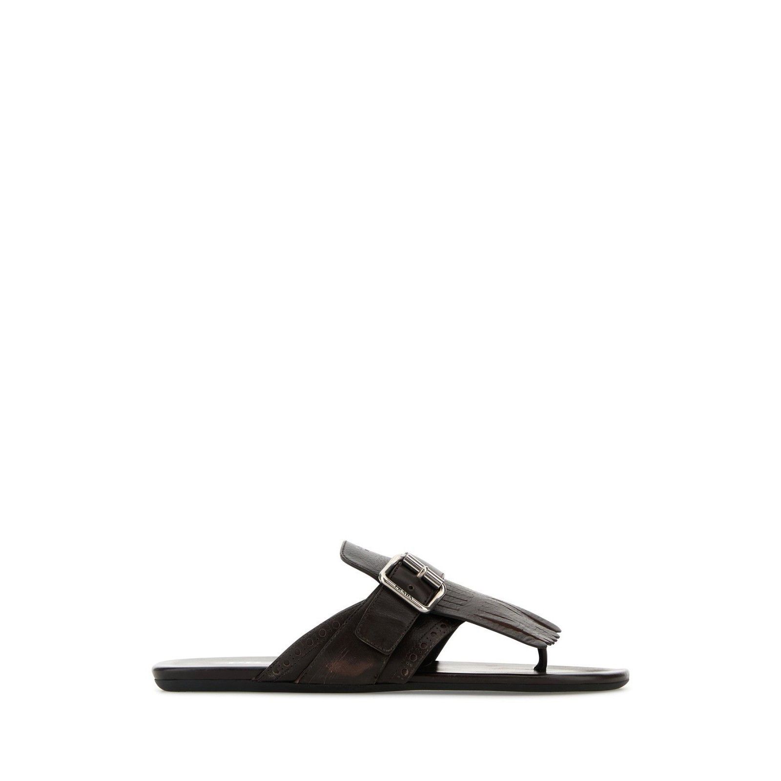 PRADA Shuffle Thong Dark Brown Leather Slippers New And Auth