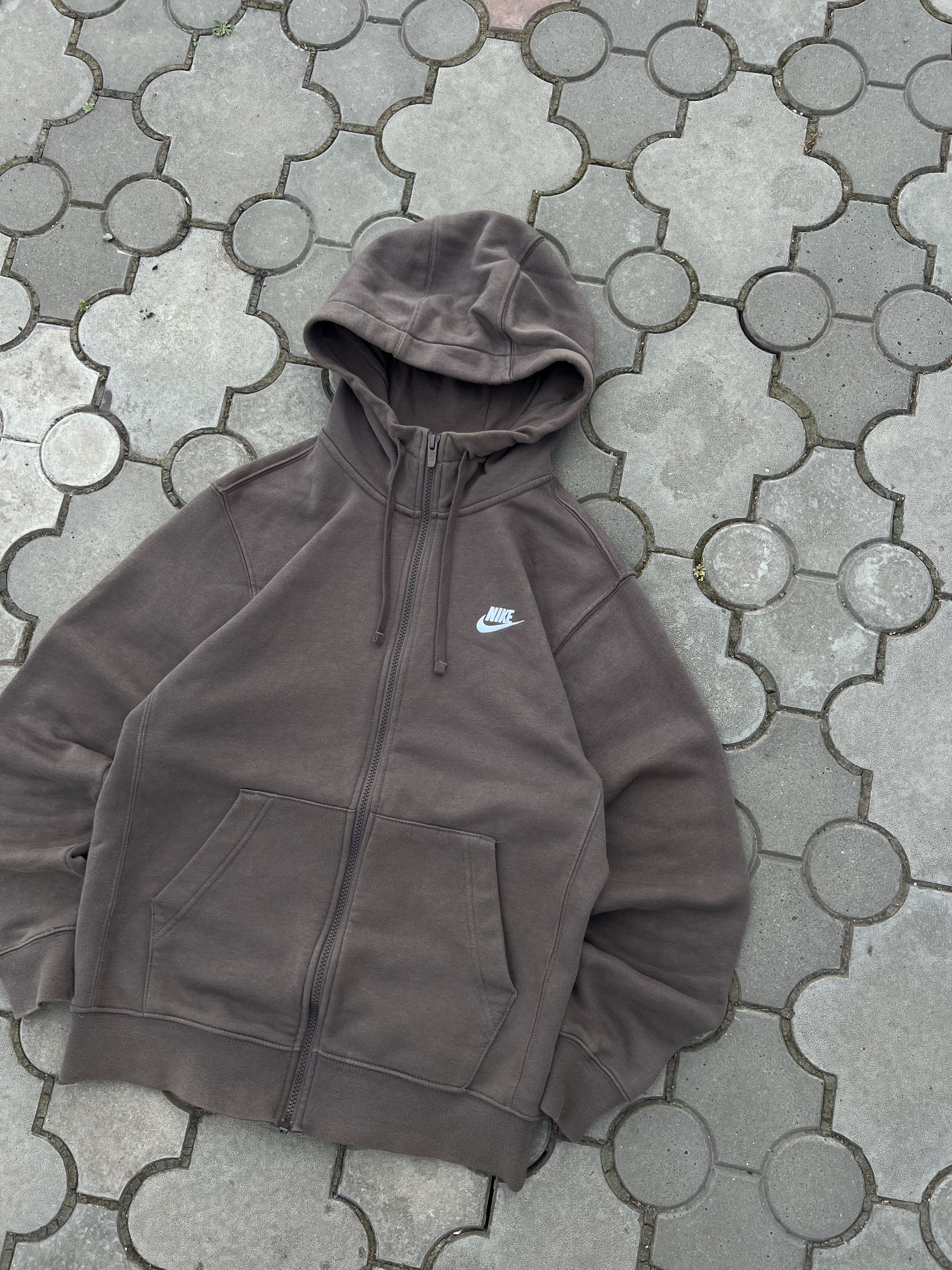 Vintage Nike Mini Swoosh Brown Zip Hoodie Y2K USA