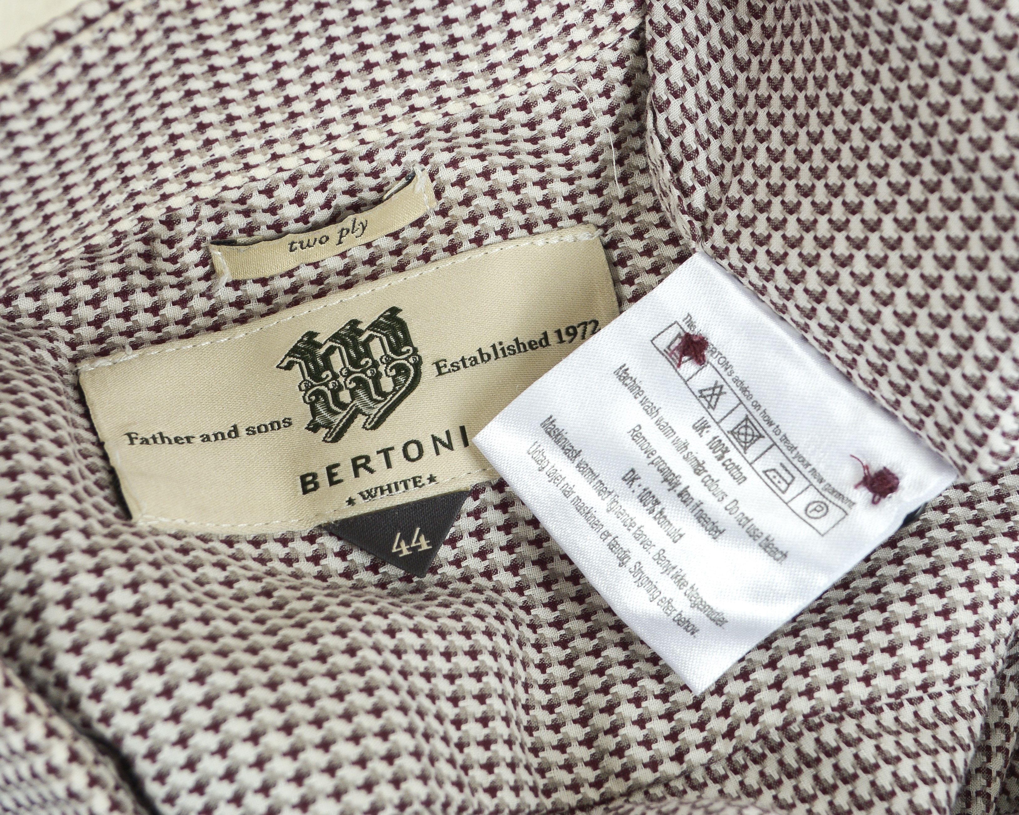 Designer BERTONI 17 1/2" Size 44 Two Ply Formal Shirt Button Casual Size 44R - 5 Thumbnail
