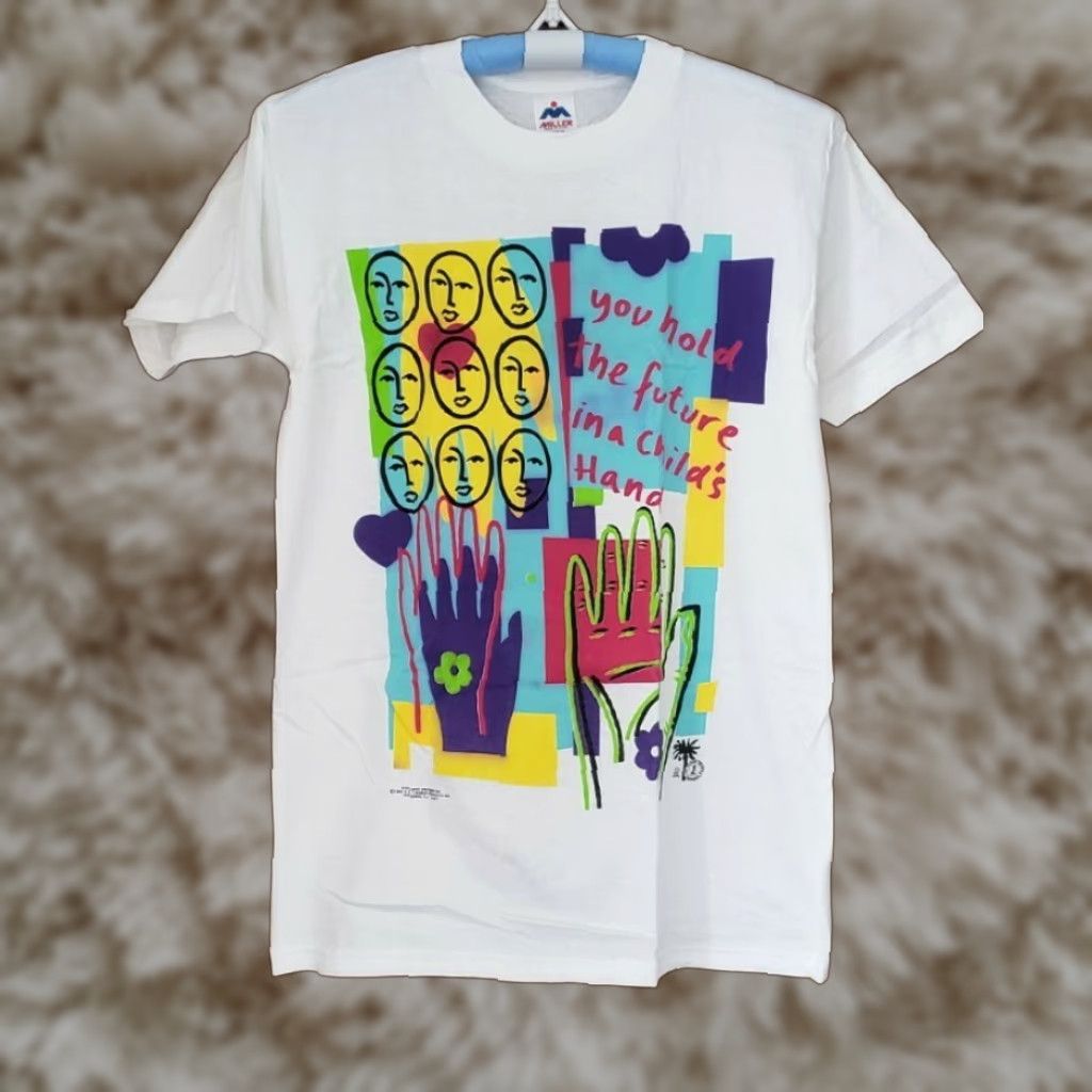 VINTAGE Miller You Hold The Future In A Child's Hand T Shirt Mens White 1992 Medium USA Made Brand New 30