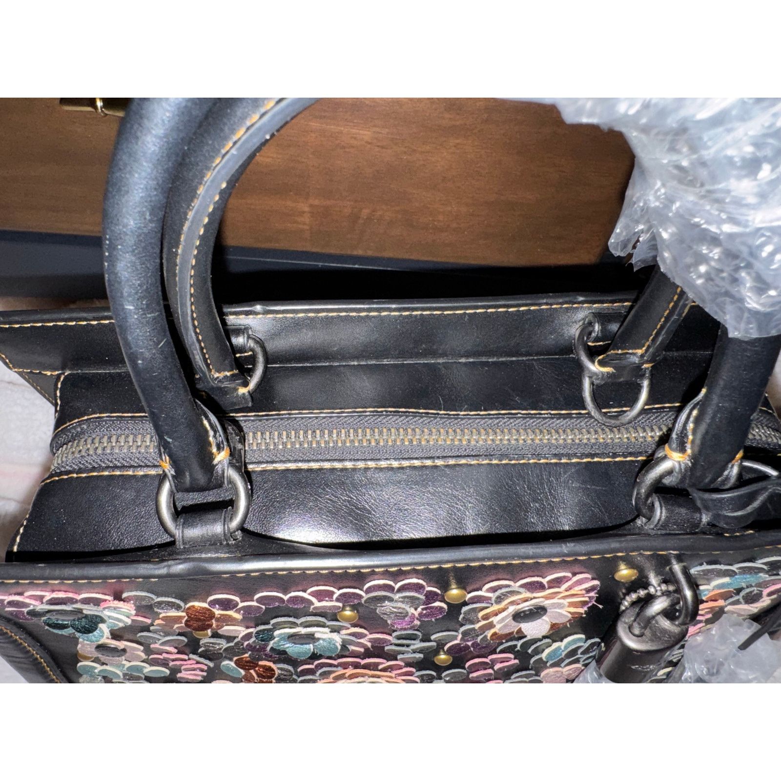 Coach Coach Tea Rose Rogue Satchel Black Floral Multicolor Size ONE SIZE - 5 Thumbnail