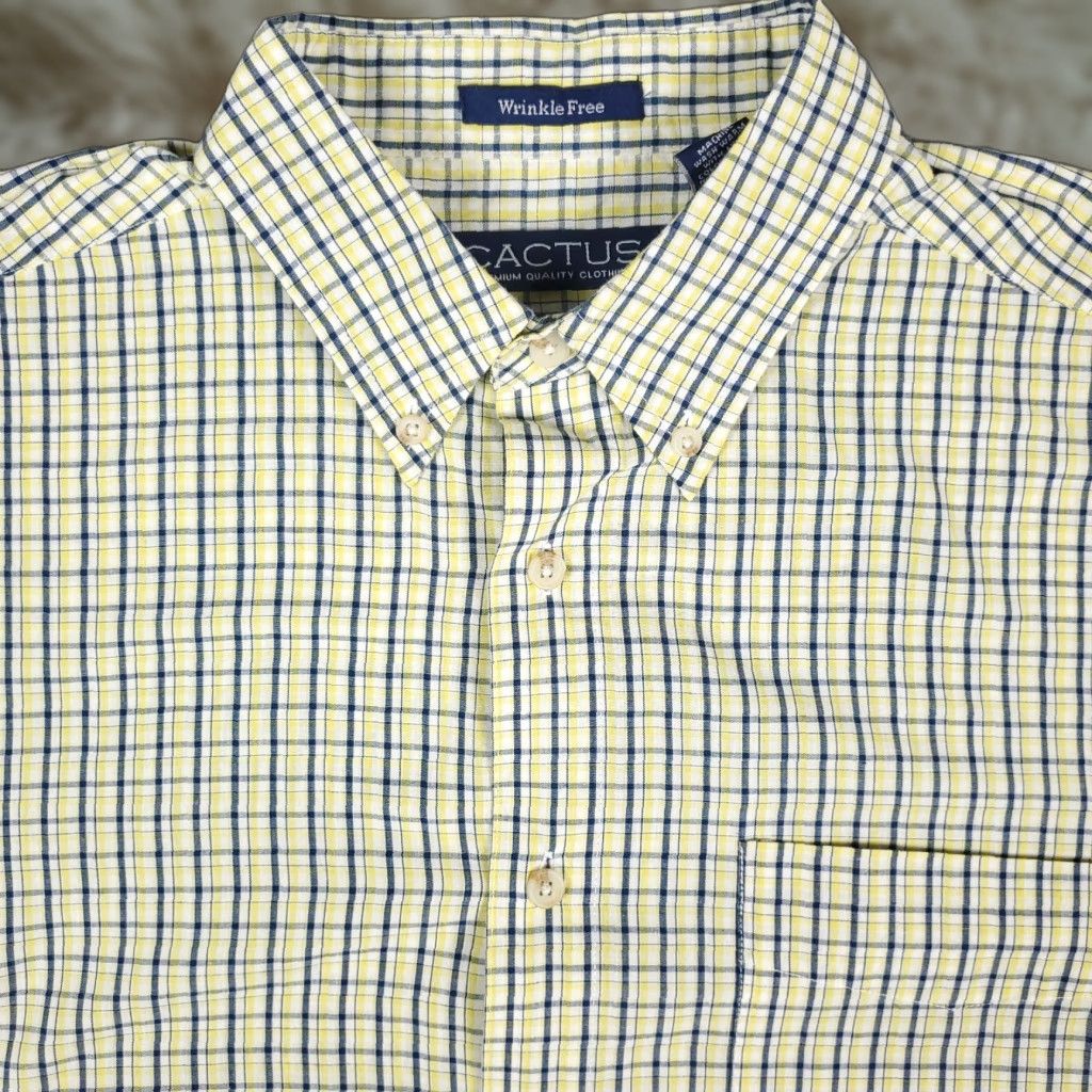 Vintage Cactus Shirt Mens Short Sleeve Button Up Plaid Yellow Blue Size M Size US M / EU 48-50 / 2 - 1 Thumbnail