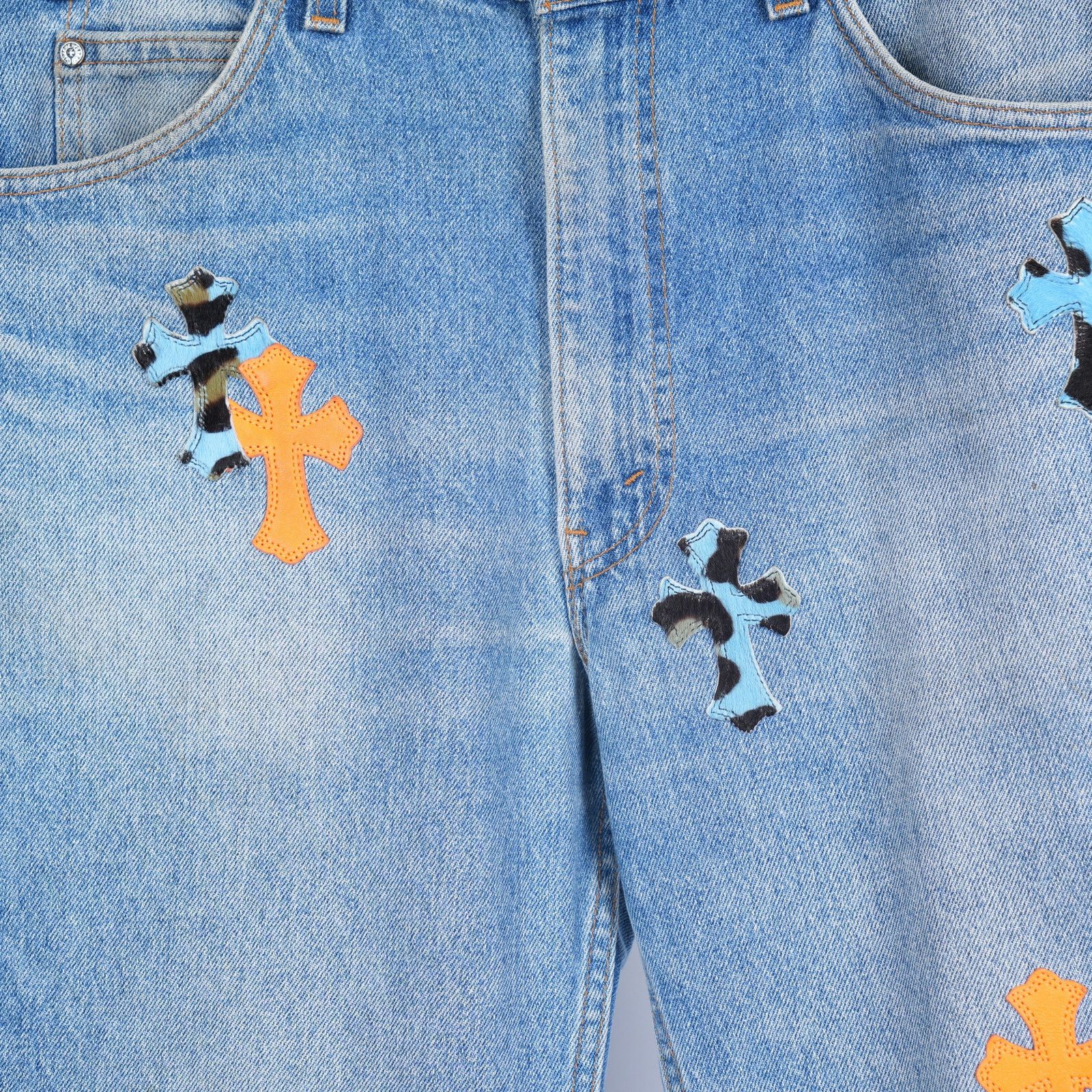 Chrome Hearts CHROME HEARTS ST BARTH'S ORANGE BLUE CHEETAH PATCH LEVI Size US 33 - 3 Thumbnail
