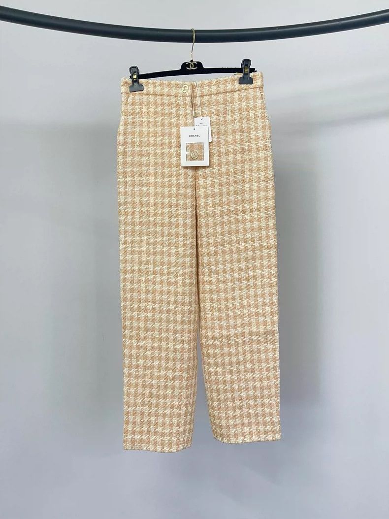 Chanel Chanel 23S spring and summer orange plaid tweed trousers Size 26" / US 2 / IT 38 - 1 Thumbnail
