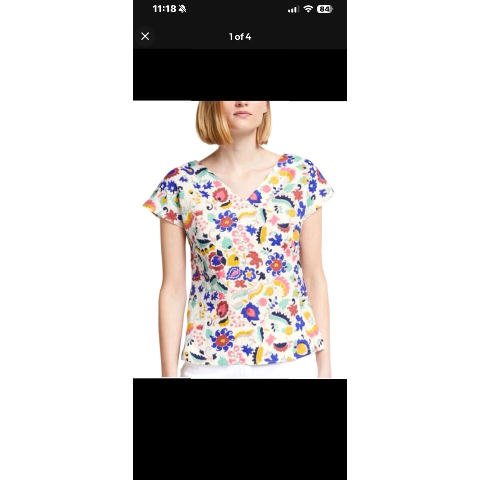 Boden VINTAGE Boden Women Blouse Size 10 Linen Floral V-Neck Short Sleeve Casual Spring Summer Fall Size L / US 10 / IT 46 - 2 Thumbnail
