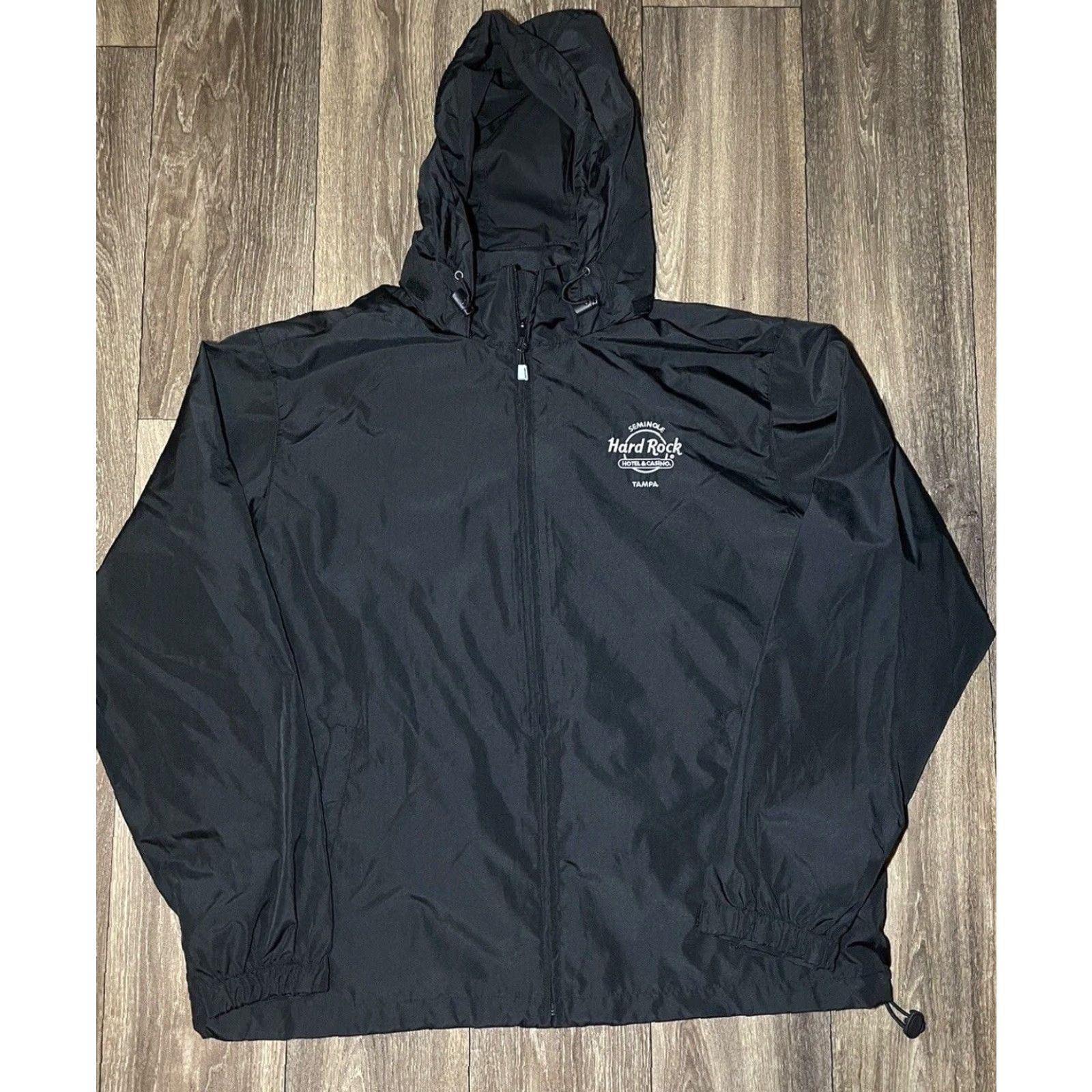 Hard Rock Cafe Hard Rock Cafe Tampa Florida Casino Hotel Hooded Windbreaker Jacket Black Large Mens Jacket Size US L / EU 52-54 / 3 - 3 Thumbnail