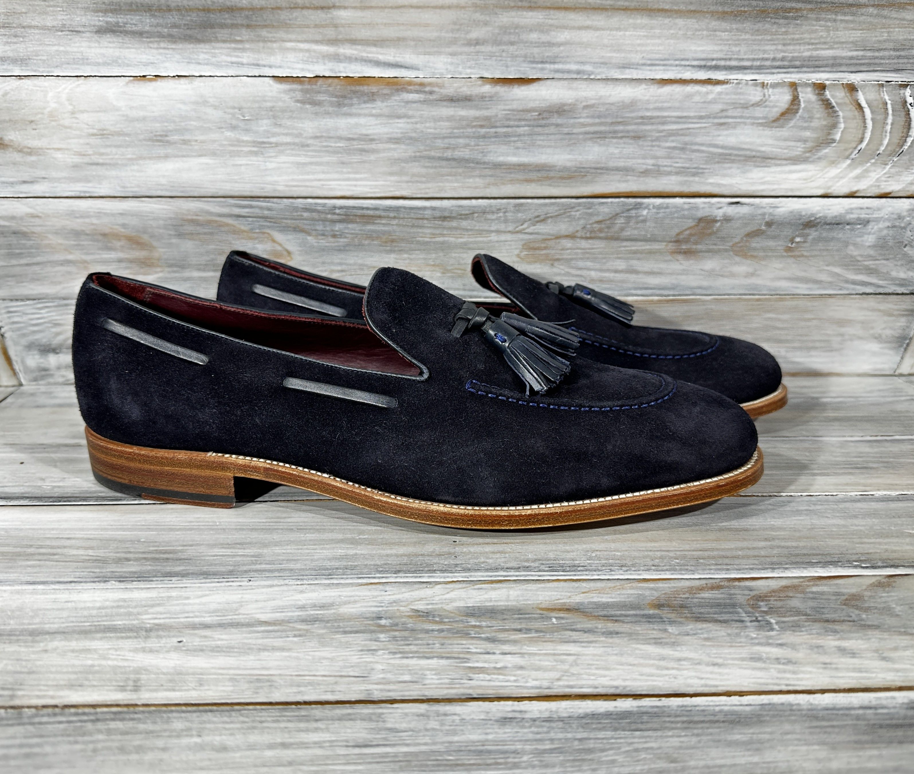 George × Handmade GEORGE'S Mallorca Handmade Tassel Suede Penny Loafers Navy Size US 11 / EU 44 - 13 Thumbnail
