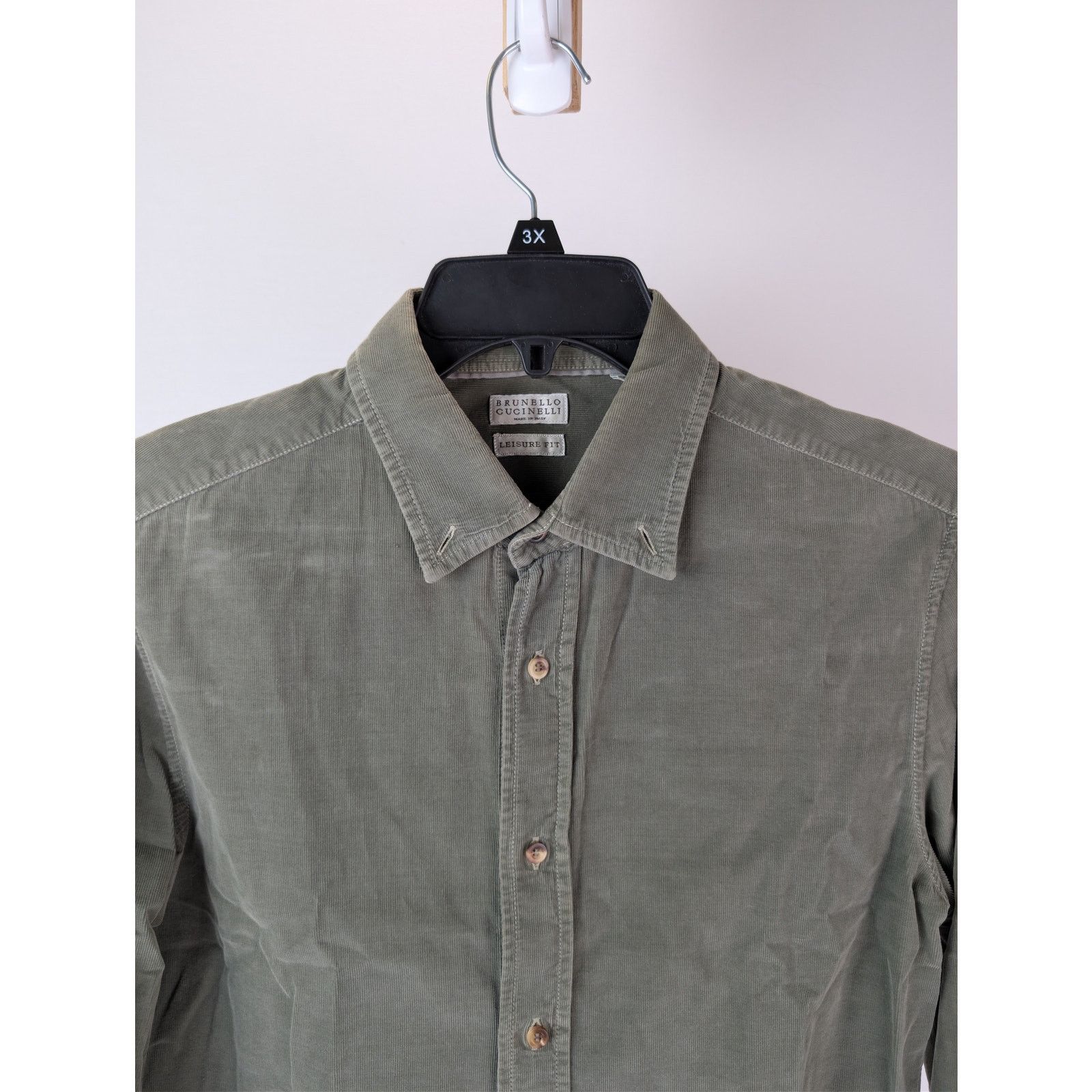 Brunello Cucinelli o1rshd1 CC20 Leisure Fit Button up Shirt in Olive Size US M / EU 48-50 / 2 - 7 Thumbnail
