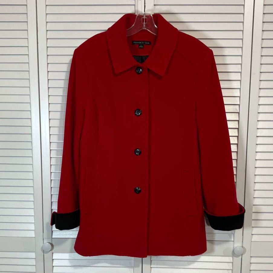 Preston & York Preston & York Cherry Red Wool Blend Peacoat Trench Coat L Size L / US 10 / IT 46 - 1 Thumbnail