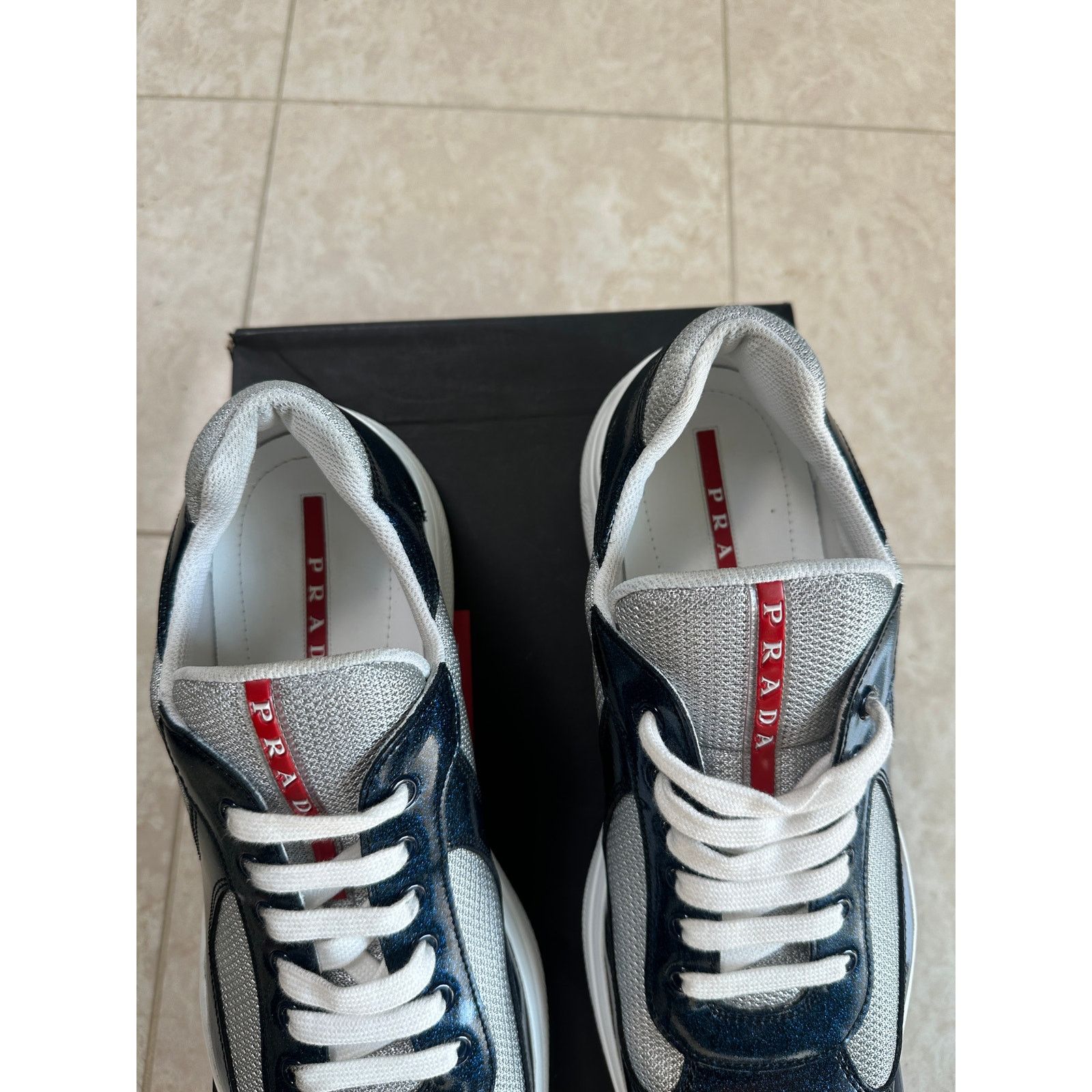 Prada America's Cup Sneakers Blue Glitter Detail Size 10Uk