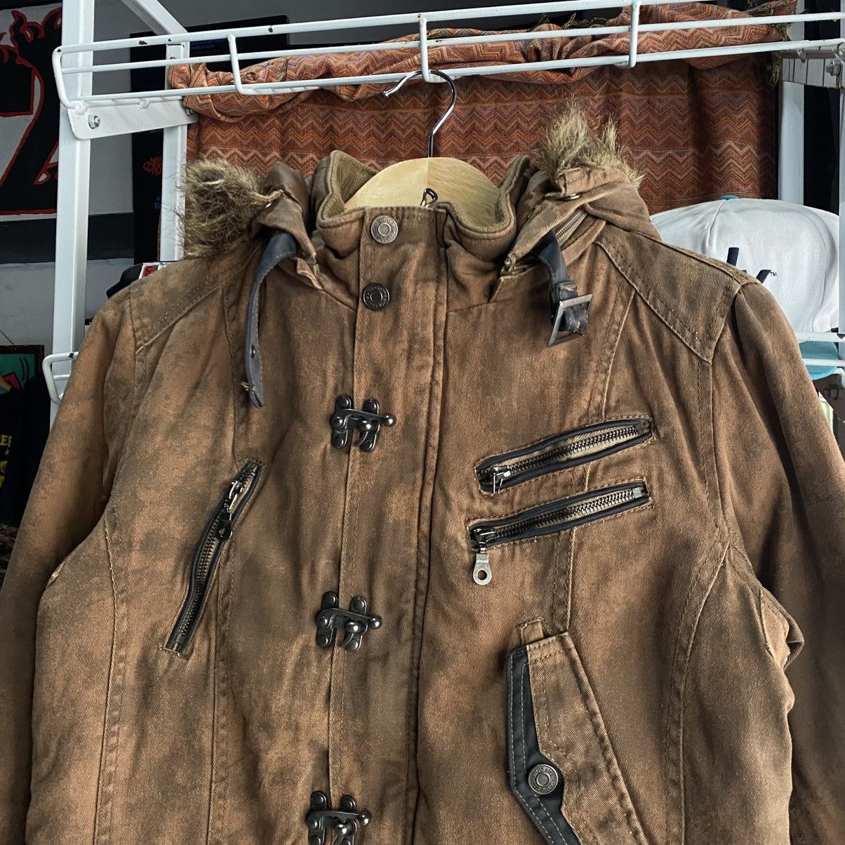 In The Attic In the Attic Brown Grunge Multi-Pocket Fur Hoodie Jacket Size US M / EU 48-50 / 2 - 4 Thumbnail