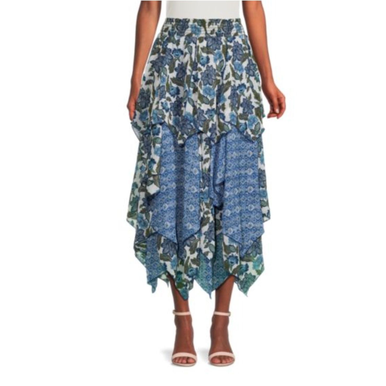Misa Los Angeles Zoe Floral Tiered Midi Skirt Size Small
