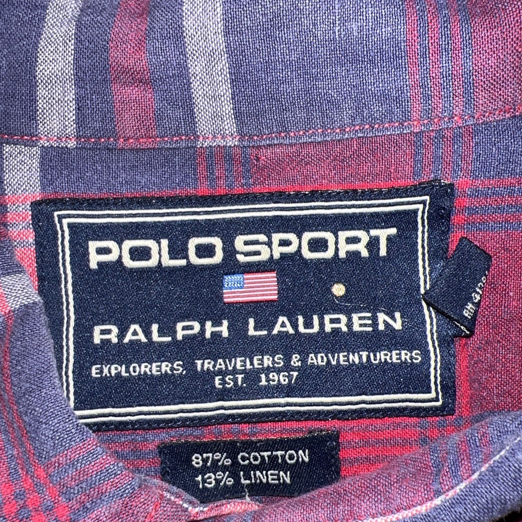 Vintage Polo Sport Ralph Lauren Shirt Mens Red Plaid Cotton Linen XL Button-Up Short Sleeve Size US XL / EU 56 / 4 - 3 Thumbnail