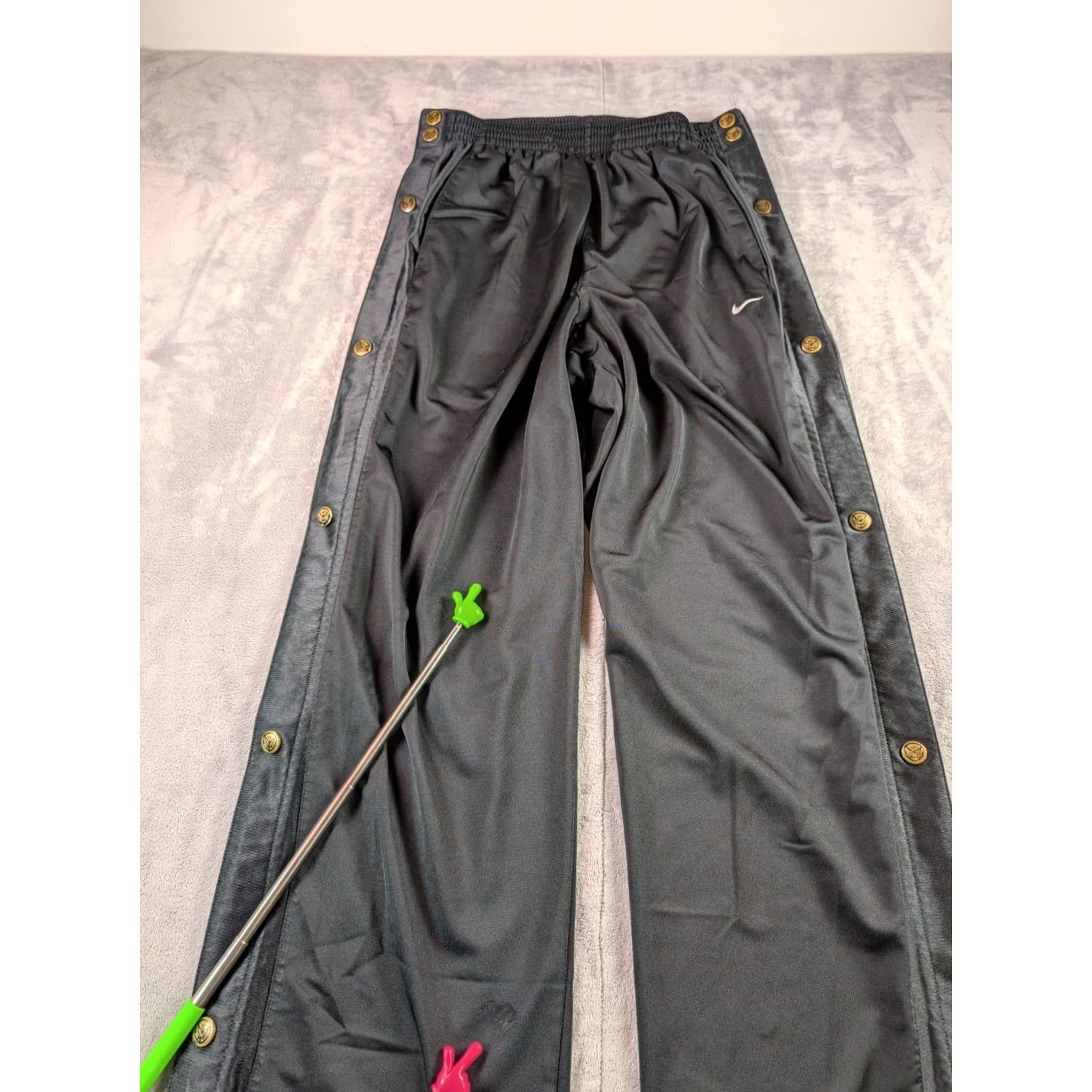 Nike VTG Nike Tear Away Pants Mens L Black Dazzle Shiny Snap Basketball Y2K 90s READ! Size US 33 - 6 Thumbnail