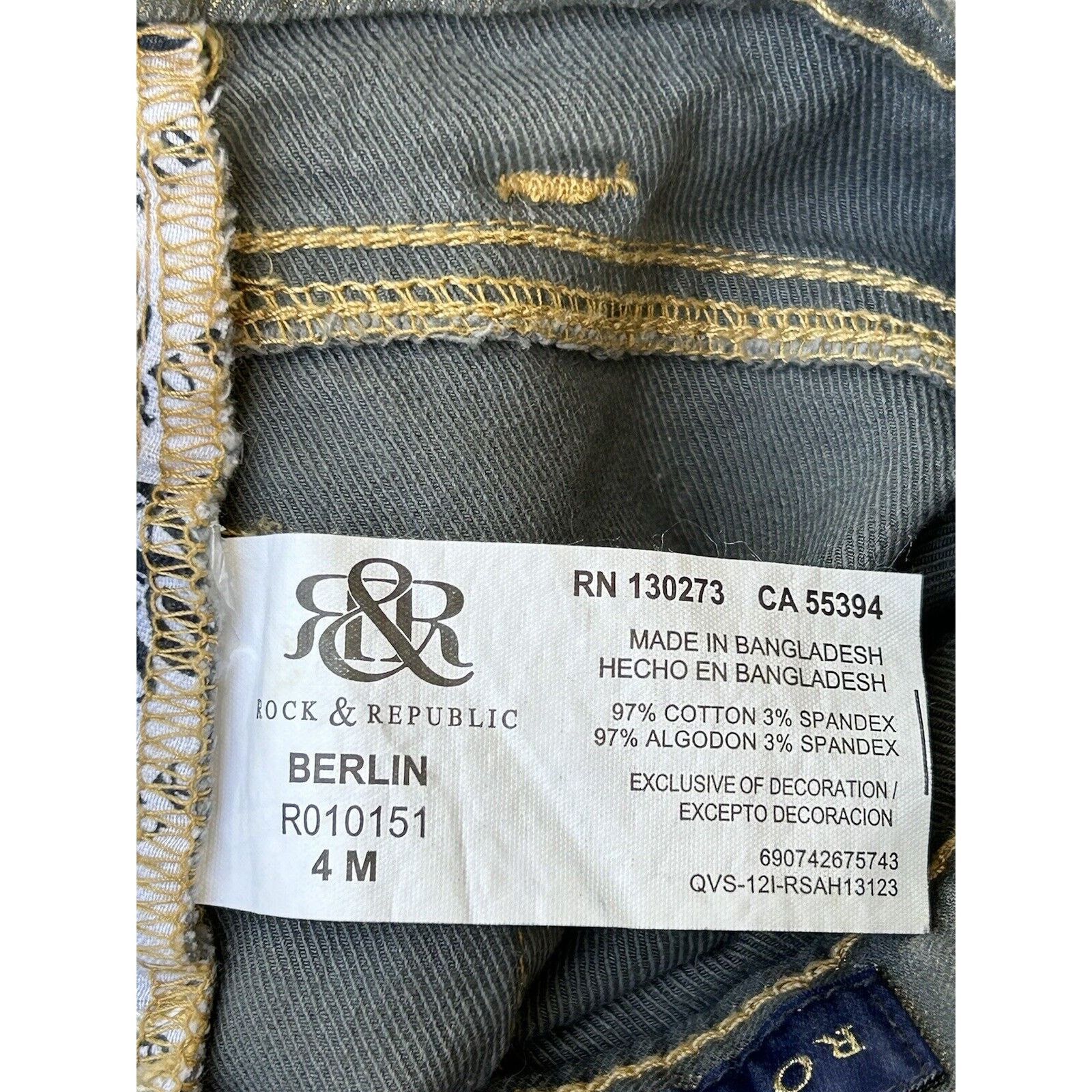 Rock & Republic Rock & Republic Skinny Gray and GOLD METALLIC Jeans Size 4 Size 27" / US 4 / IT 40 - 8 Thumbnail