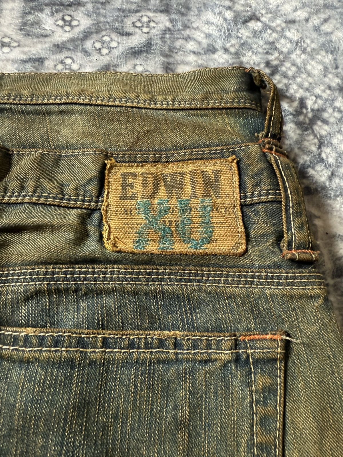 If Six Was Nine Edwin Japan Psychedelic Mud Wash Fade Double Waist Jeans Size US 30 / EU 46 - 19 Thumbnail