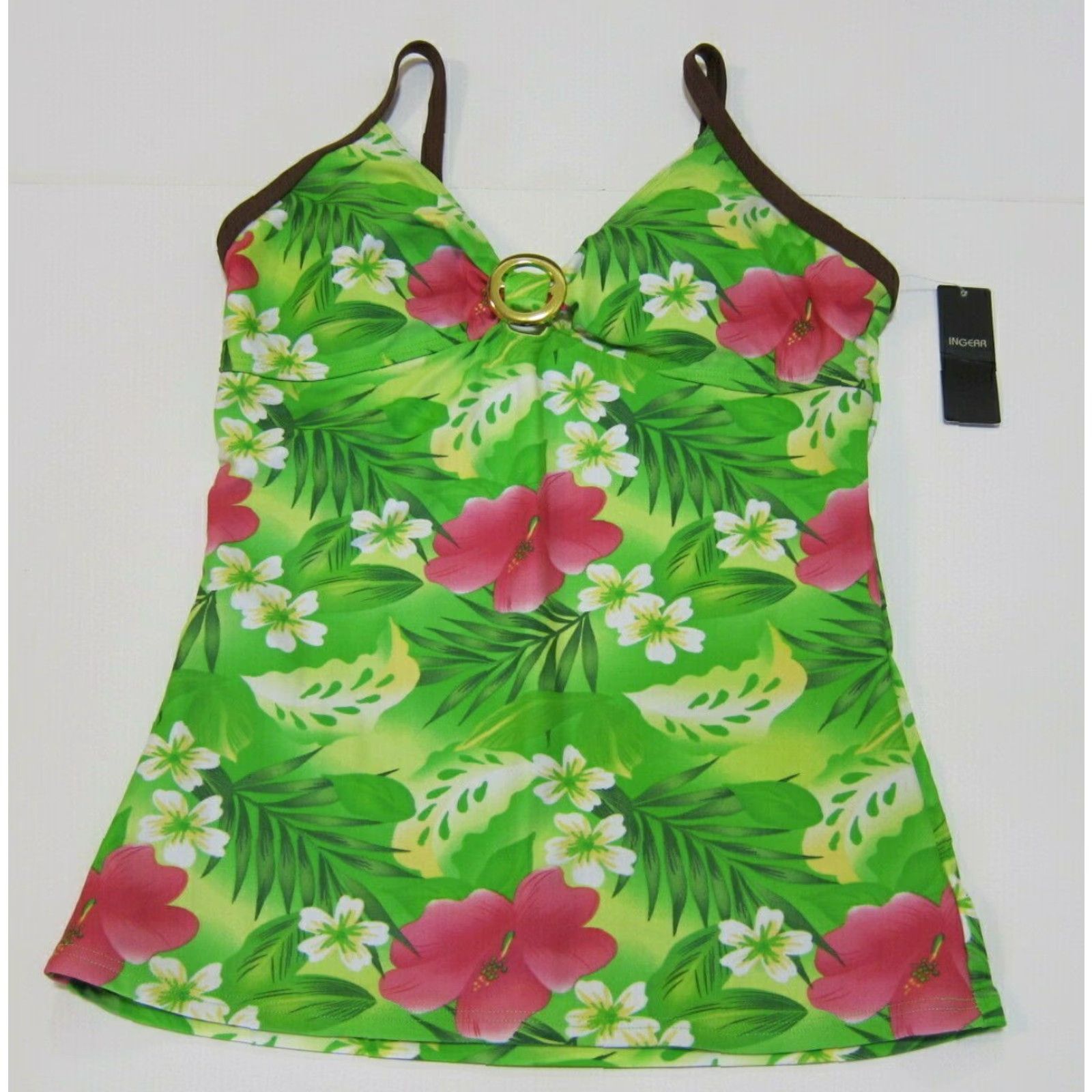 Pinko NWT INGEAR Green Pink White Floral Hawaiian Padded Halter Swim Tankini Women 10 Size ONE SIZE - 4 Thumbnail