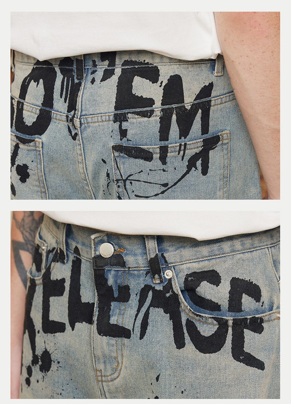 Japanese Brand × Jean Letter Printed Vintage Denim Short Size US 31 - 7 Thumbnail
