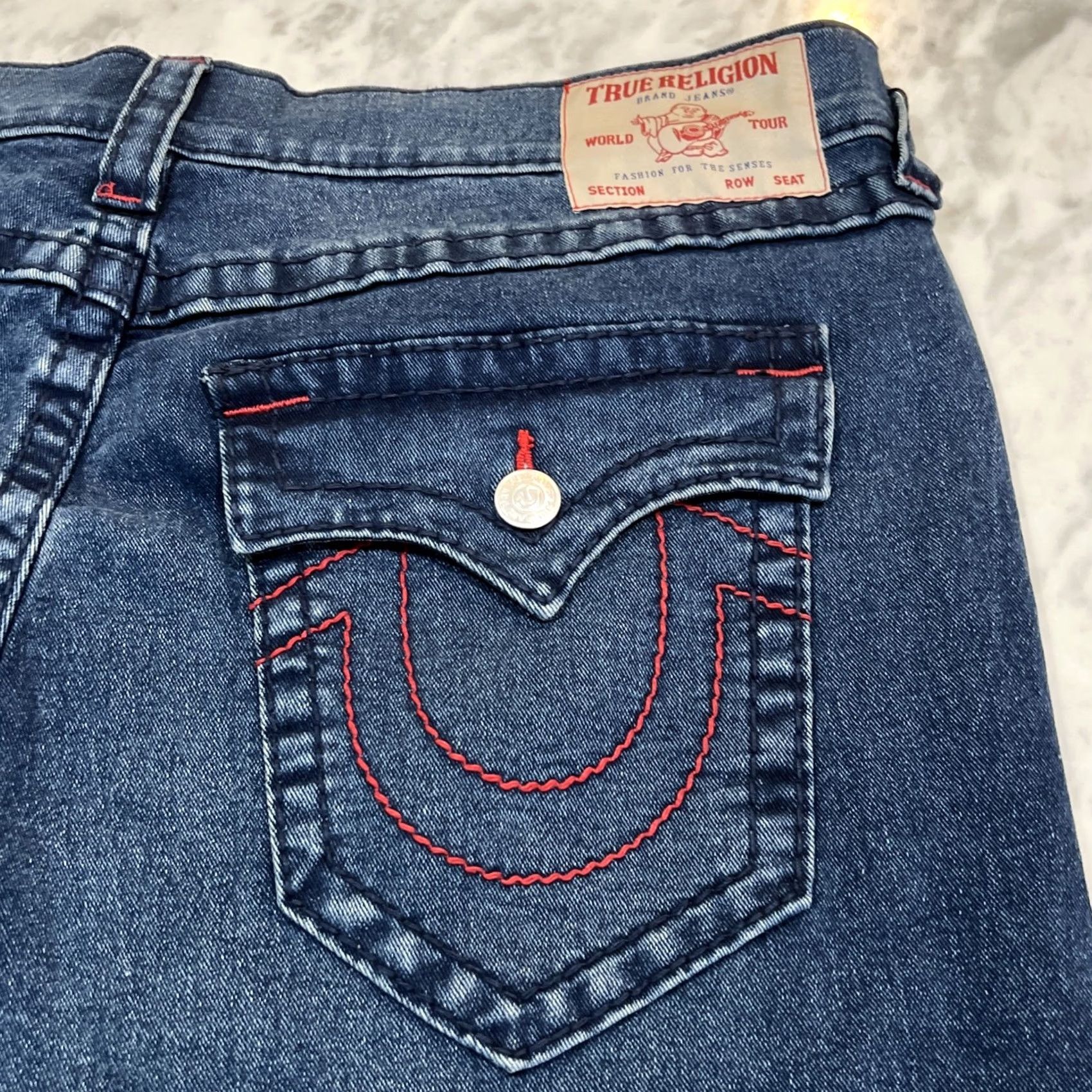 True Religion True Religion Geno Big T Flap Relax Slim Jeans Men 38 Dark Shivering Wash 701182 NWT Size ONE SIZE - 7 Thumbnail