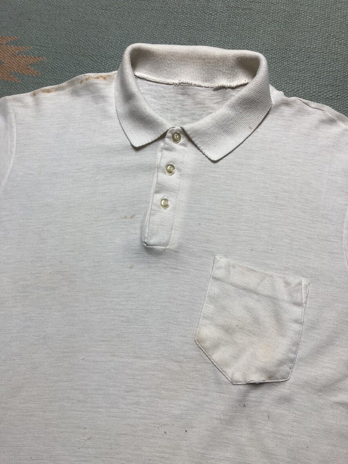 Vintage VTG 70s polo shirt blank white soft thin worn adult large Size US L / EU 52-54 / 3 - 3 Thumbnail