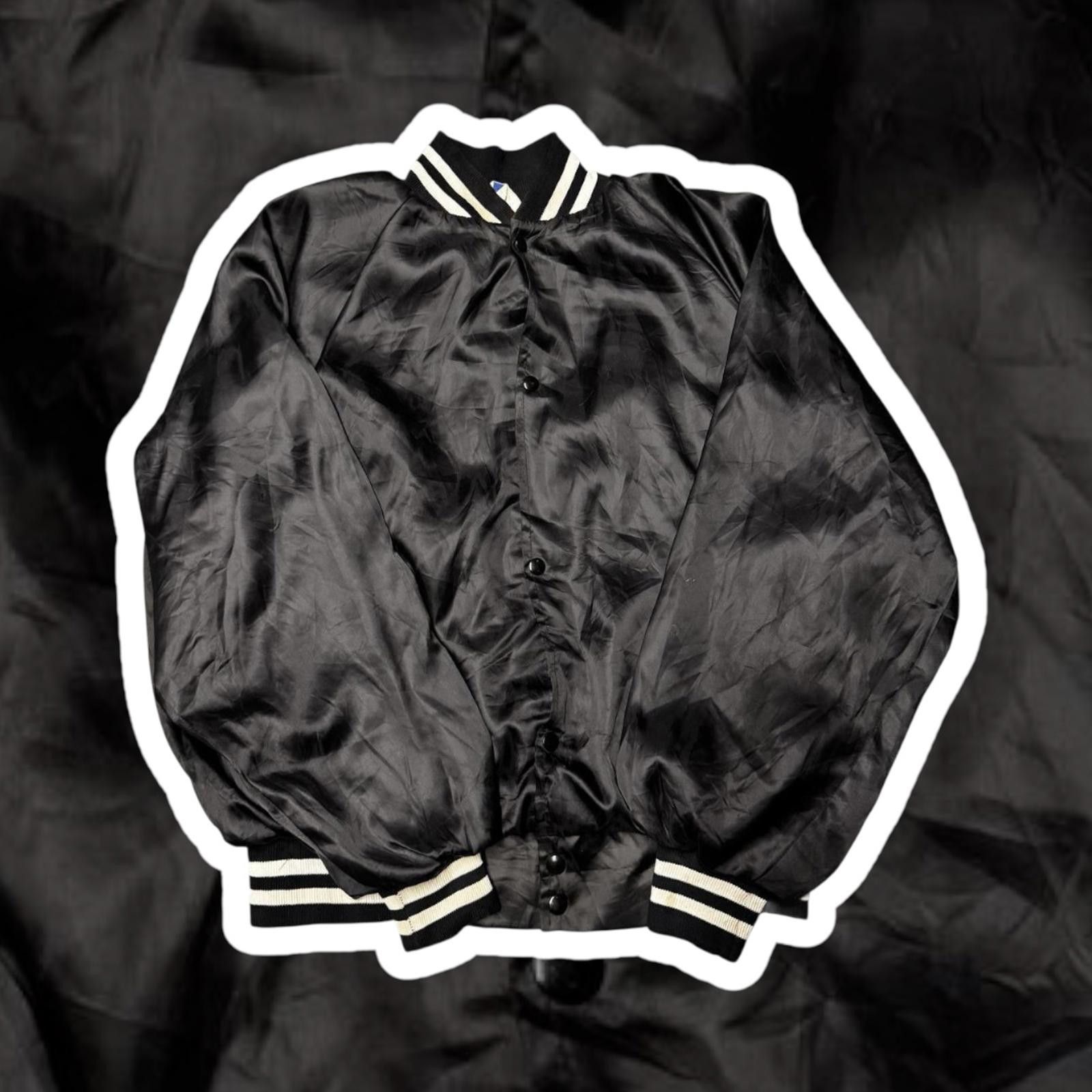 Maxfield Los Angeles Mansfield Black Satin Bomber Jacket with Striped Ribbed Trim Size US XL / EU 56 / 4 - 1 Thumbnail