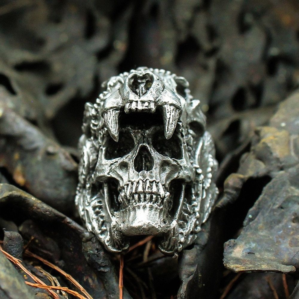 Jewelry Skull Punk Jewelry Rings Open Size Chrome Ring (Size 7-13) Size ONE SIZE - 5 Thumbnail