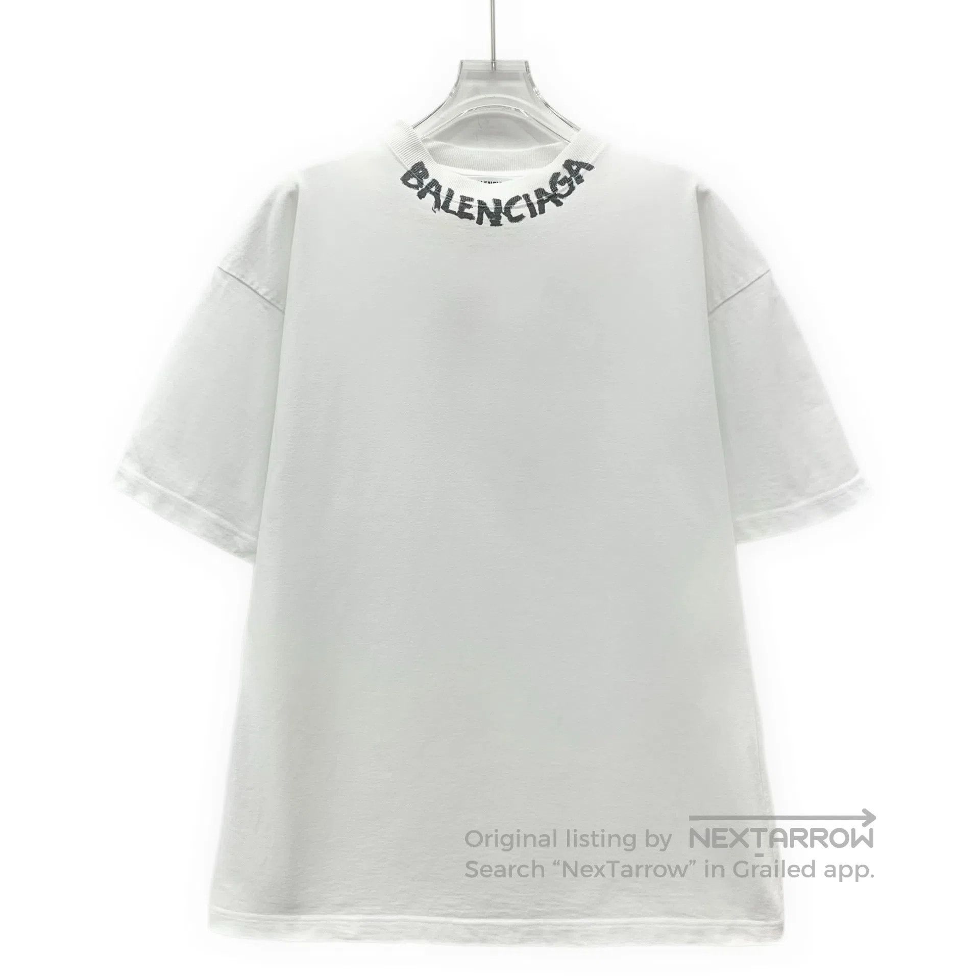 Balenciaga Balenciaga White Logo Letter Printed Cotton Round Neck Sho Size US S / EU 44-46 / 1 - 1 Thumbnail